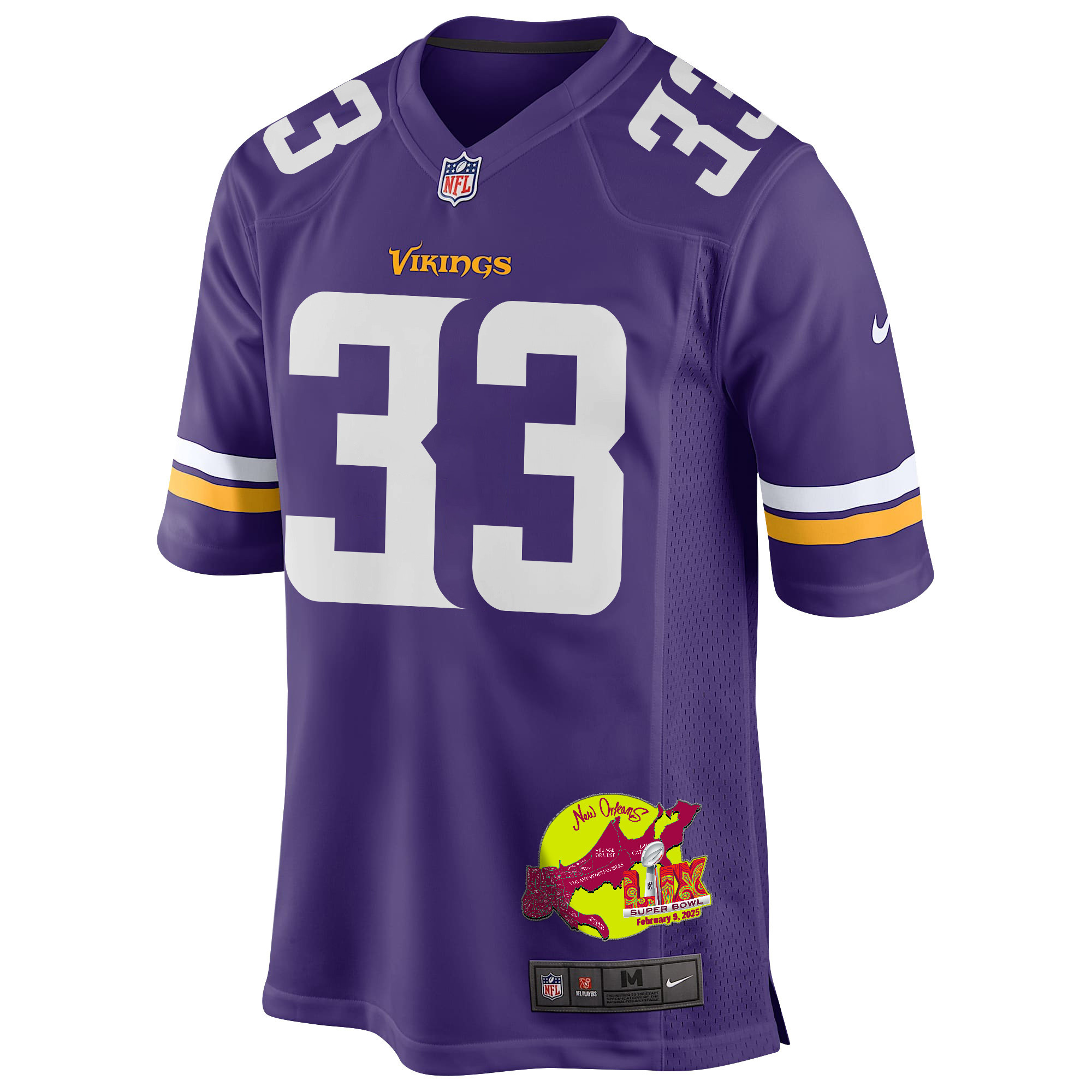 Aaron Jones Sr. 33 Minnesota Vikings Super Bowl LIX New Orleans Patch Game Men Jersey - Purple