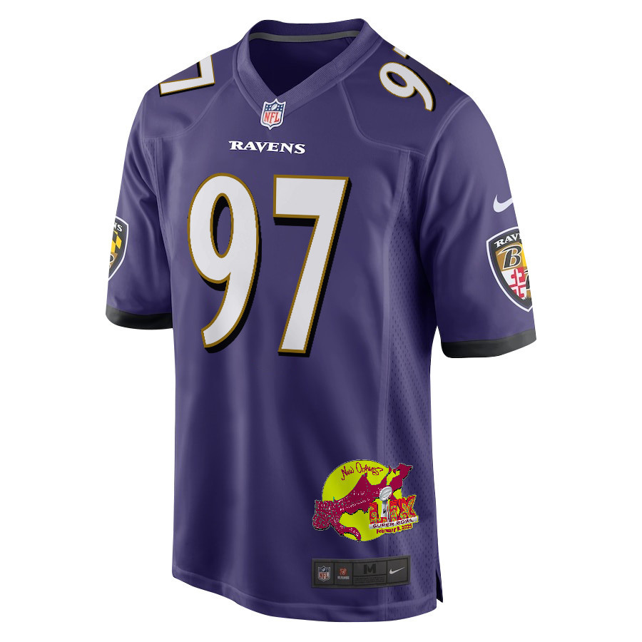 Brent Urban 97 Baltimore Ravens Super Bowl LIX New Orleans Patch Game Men Jersey - Purple