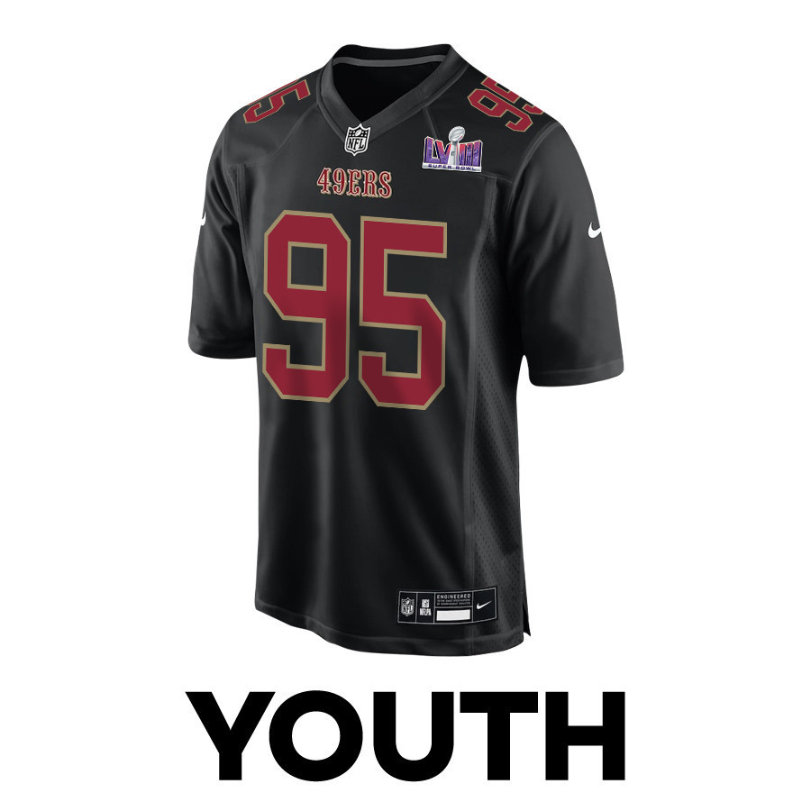 Drake Jackson 95 San Francisco 49ers Super Bowl LVIII Patch Fashion Game YOUTH Jersey - Carbon Black