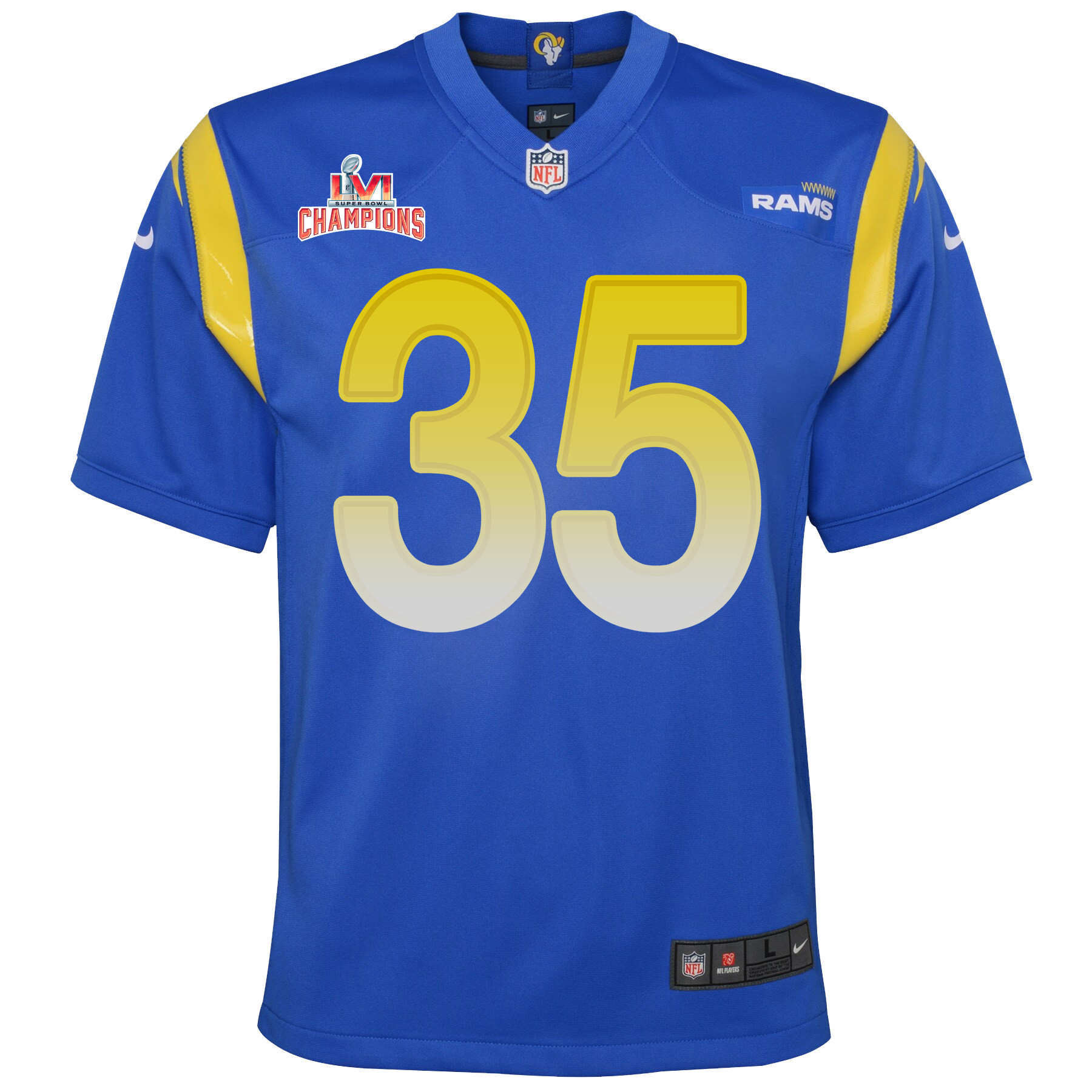 Super Bowl LVI Champions Los Angeles Rams Kareem Orr 35 Royal Youth's Jersey Jersey