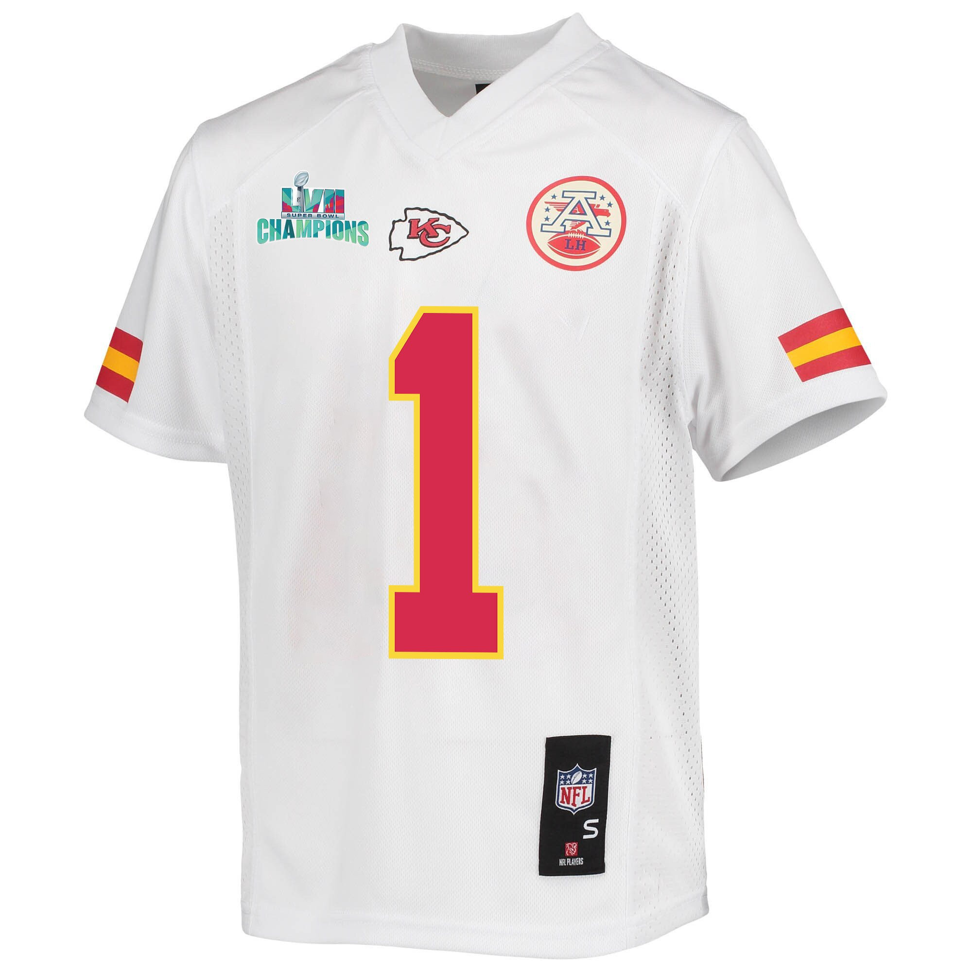 Jerick McKinnon 1 Kansas City Chiefs Super Bowl LVII Champions Youth Game Jersey - White