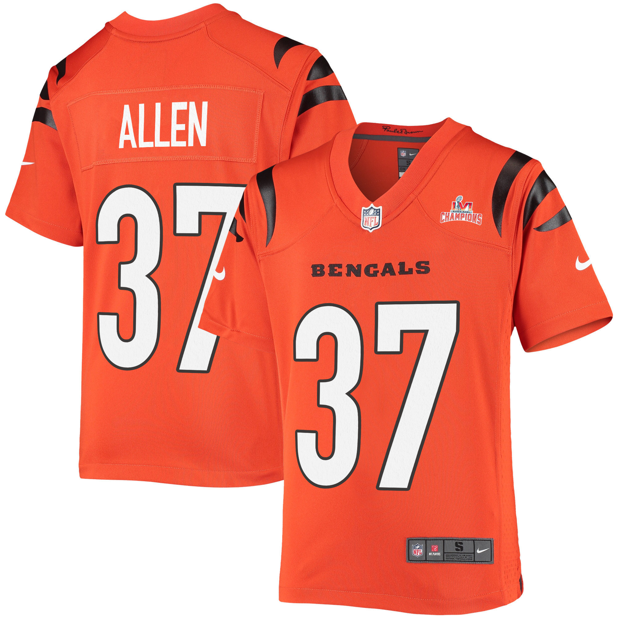 Super Bowl LVI Champions Cincinnati Bengals Ricardo Allen 37 Orange Youth's Jersey Jersey