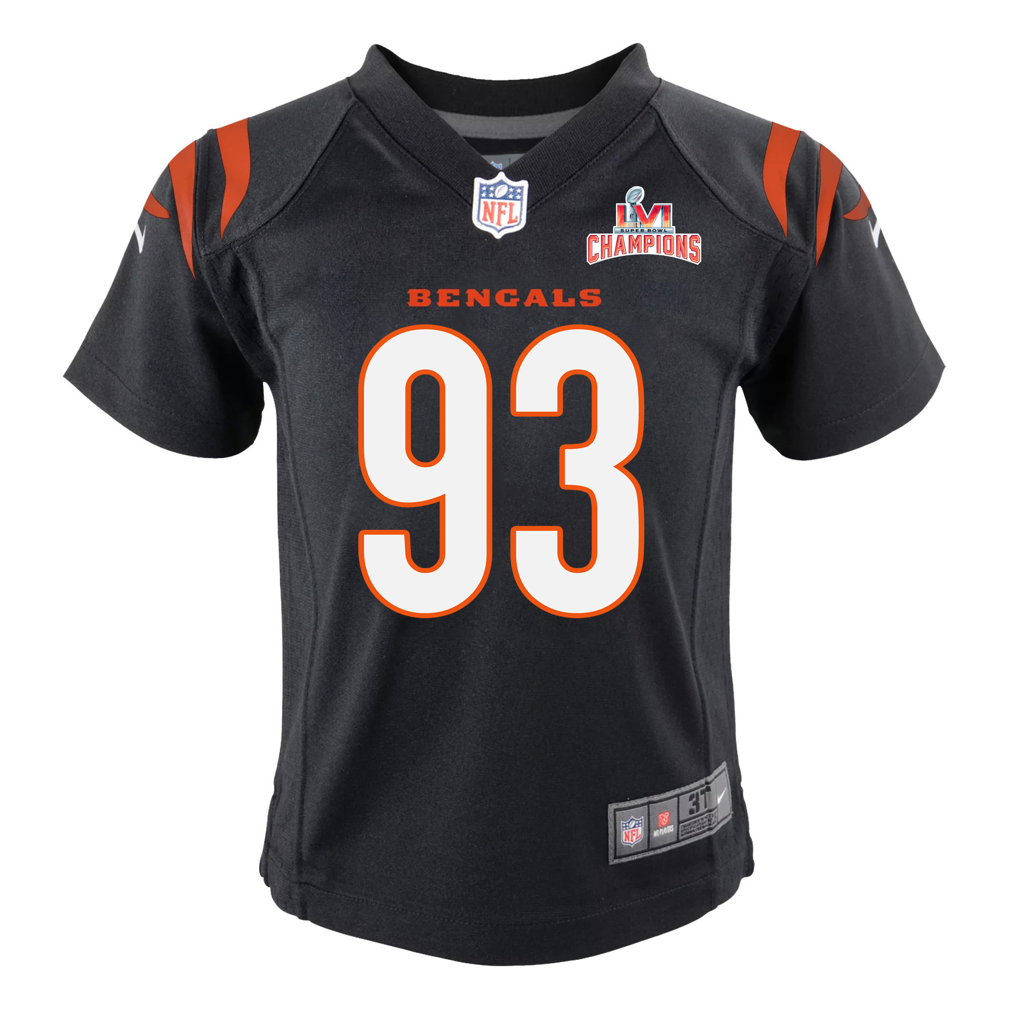 Super Bowl LVI Champions Cincinnati Bengals Wyatt Ray 93 Black Youth's Jersey Jersey