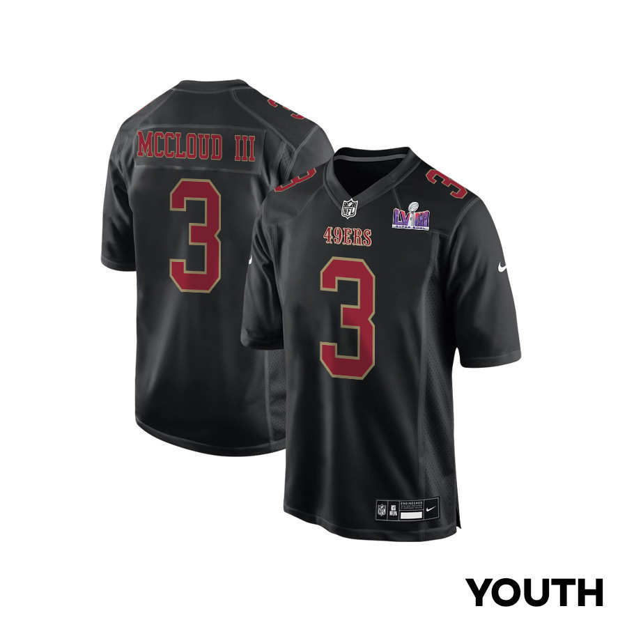 Ray-Ray McCloud III 3 San Francisco 49ers Super Bowl LVIII Patch Fashion Game YOUTH Jersey - Carbon Black