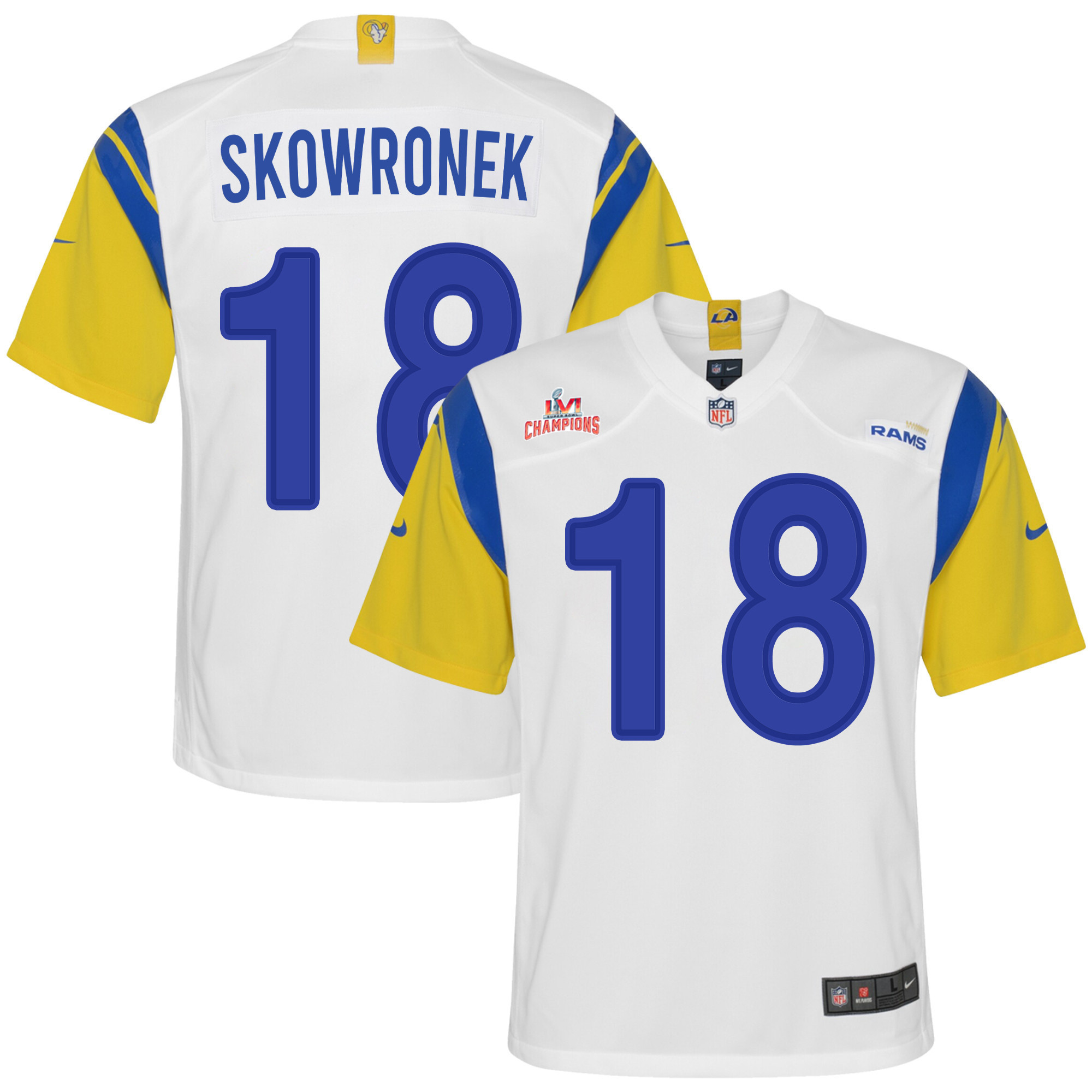 Super Bowl LVI Champions Los Angeles Rams Ben Skowronek 18 White Youth's Jersey Jersey