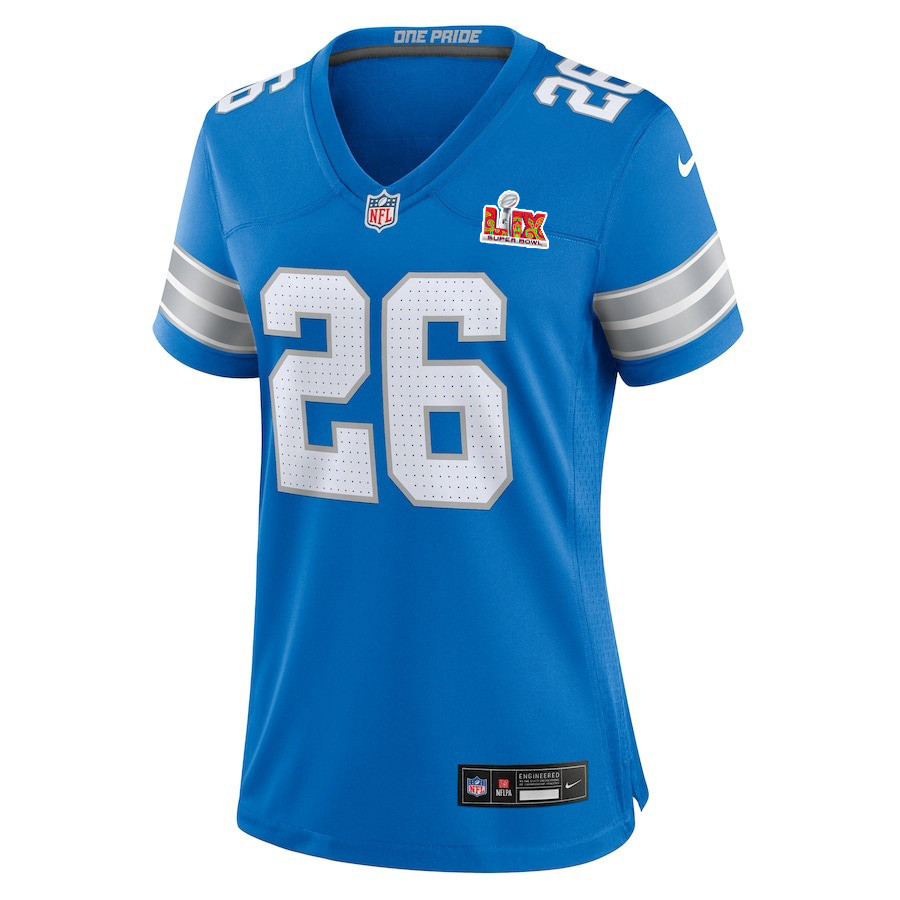 Jahmyr Gibbs #26 Detroit Lions Super Bowl LIX Women's Jersey - Blue