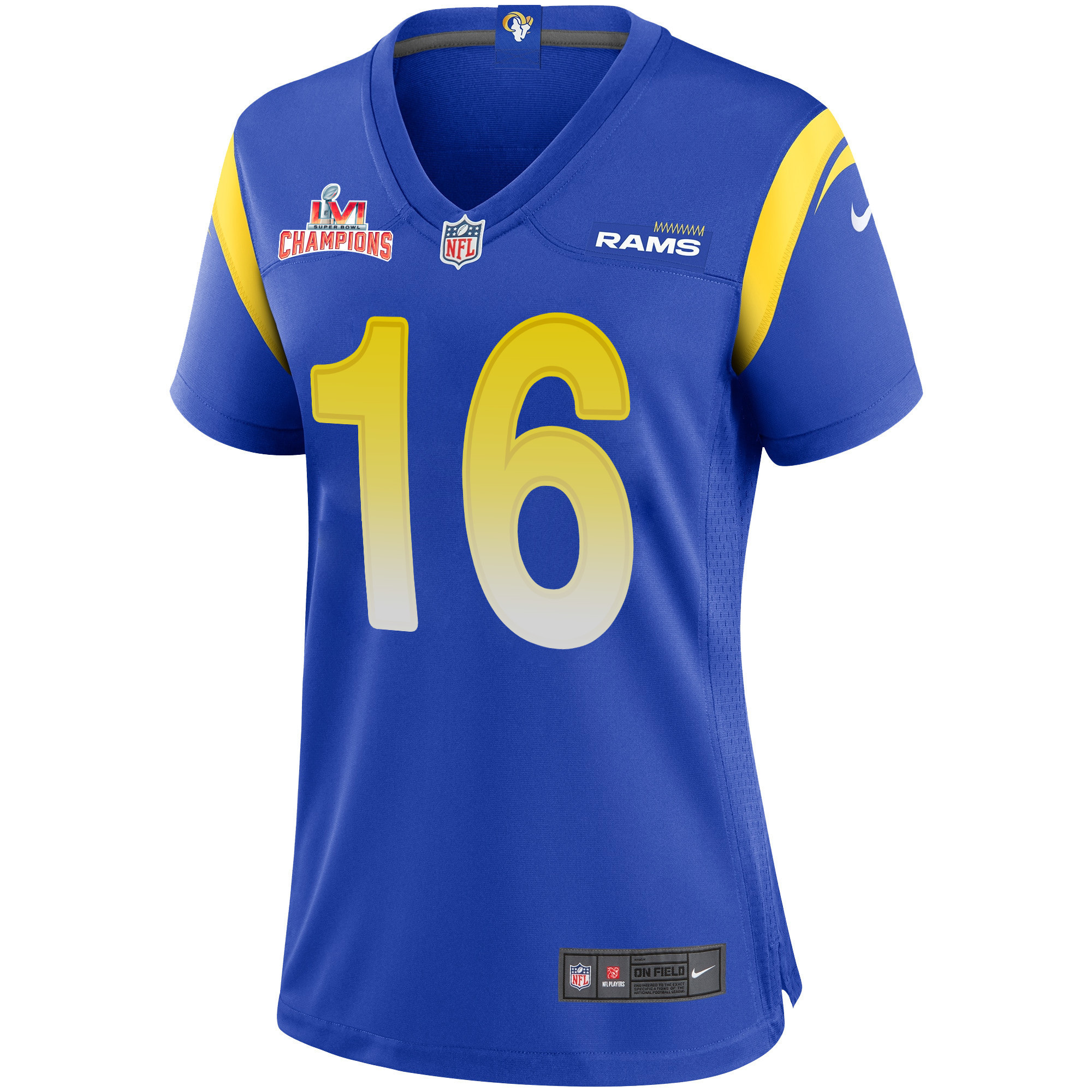 Super Bowl LVI Champions Los Angeles Rams Bryce Perkins 16 Royal Women's Jersey Jersey