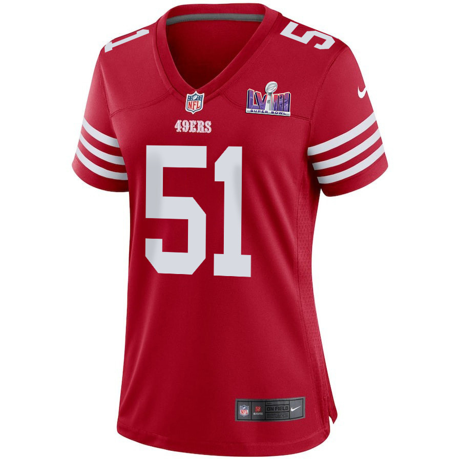 Robert Beal Jr. 51 San Francisco 49ers Super Bowl LVIII Patch Game Women Jersey - Scarlet