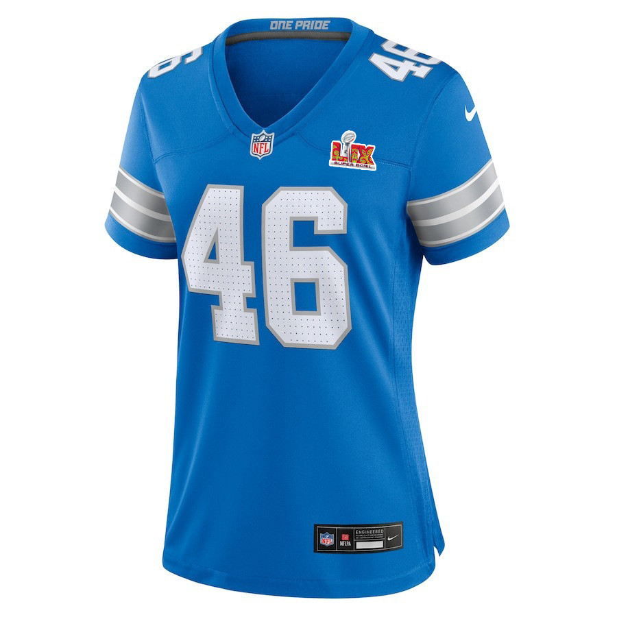 Jack Campbell #46 Detroit Lions Super Bowl LIX Women's Jersey - Blue