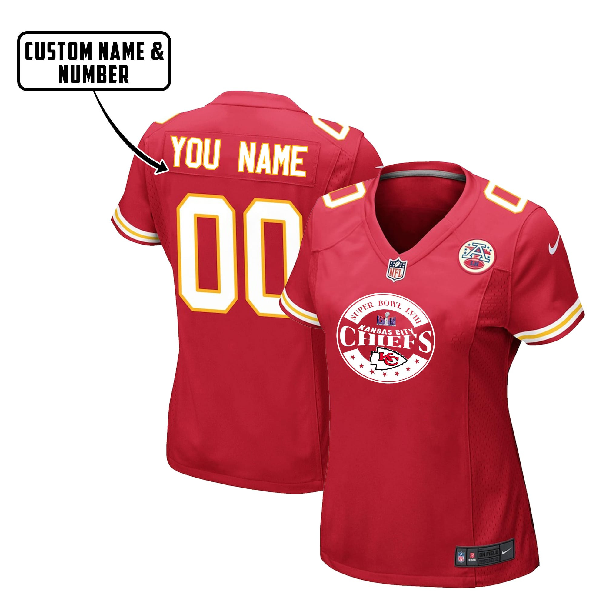 Kansas City Chiefs Super Bowl LVIII Circle Game Jersey - Women, Red V4