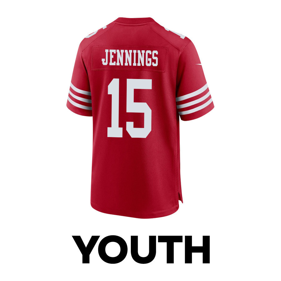 Jauan Jennings 15 San Francisco 49ers Super Bowl LVIII Patch Game YOUTH Jersey - Scarlet