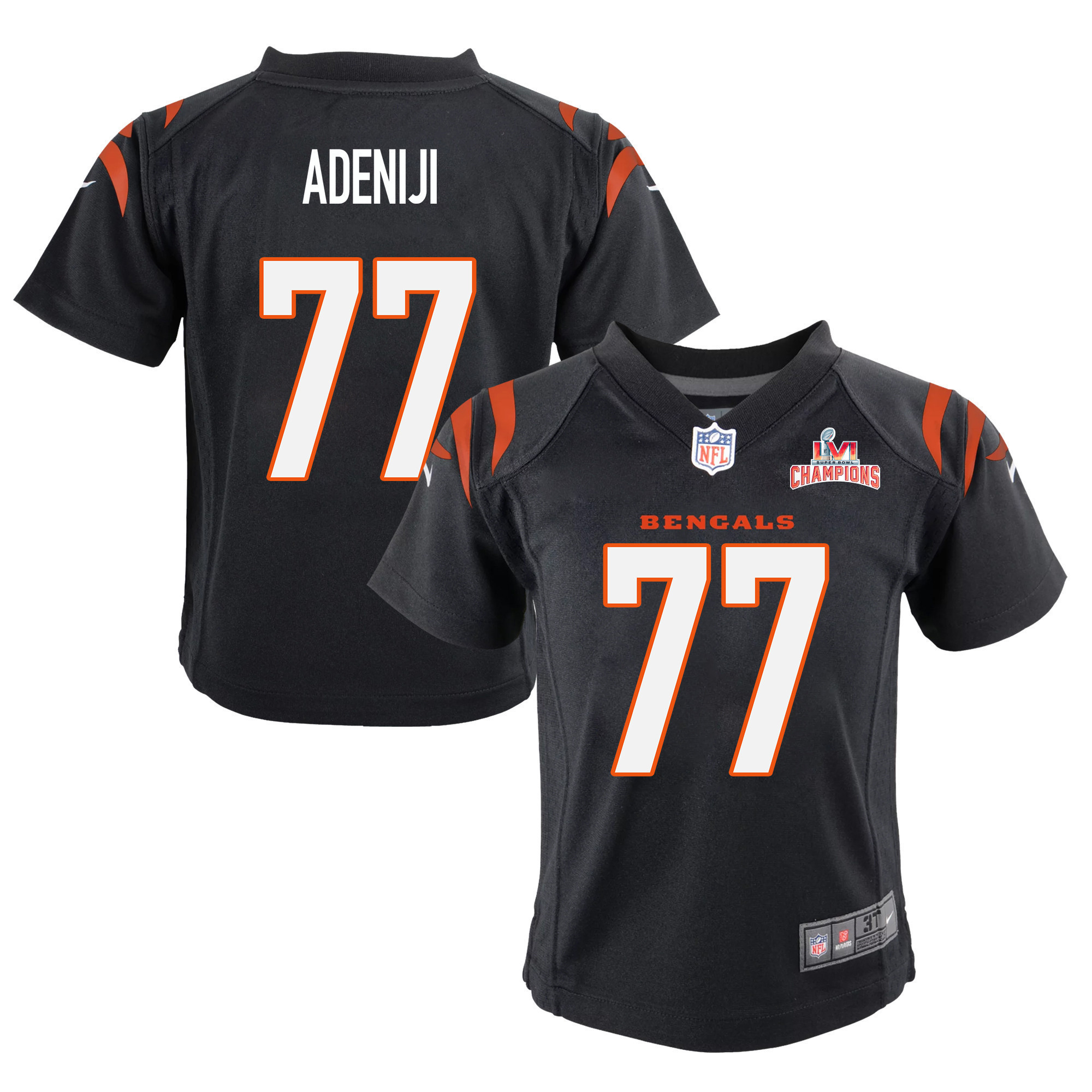 Super Bowl LVI Champions Cincinnati Bengals Hakeem Adeniji 77 Black Youth's Jersey Jersey