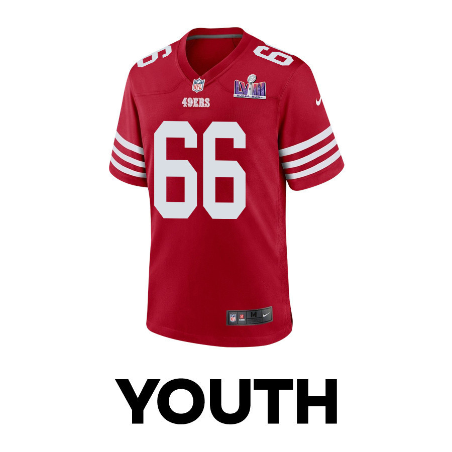 Jesse Davis 66 San Francisco 49ers Super Bowl LVIII Patch Game YOUTH Jersey - Scarlet