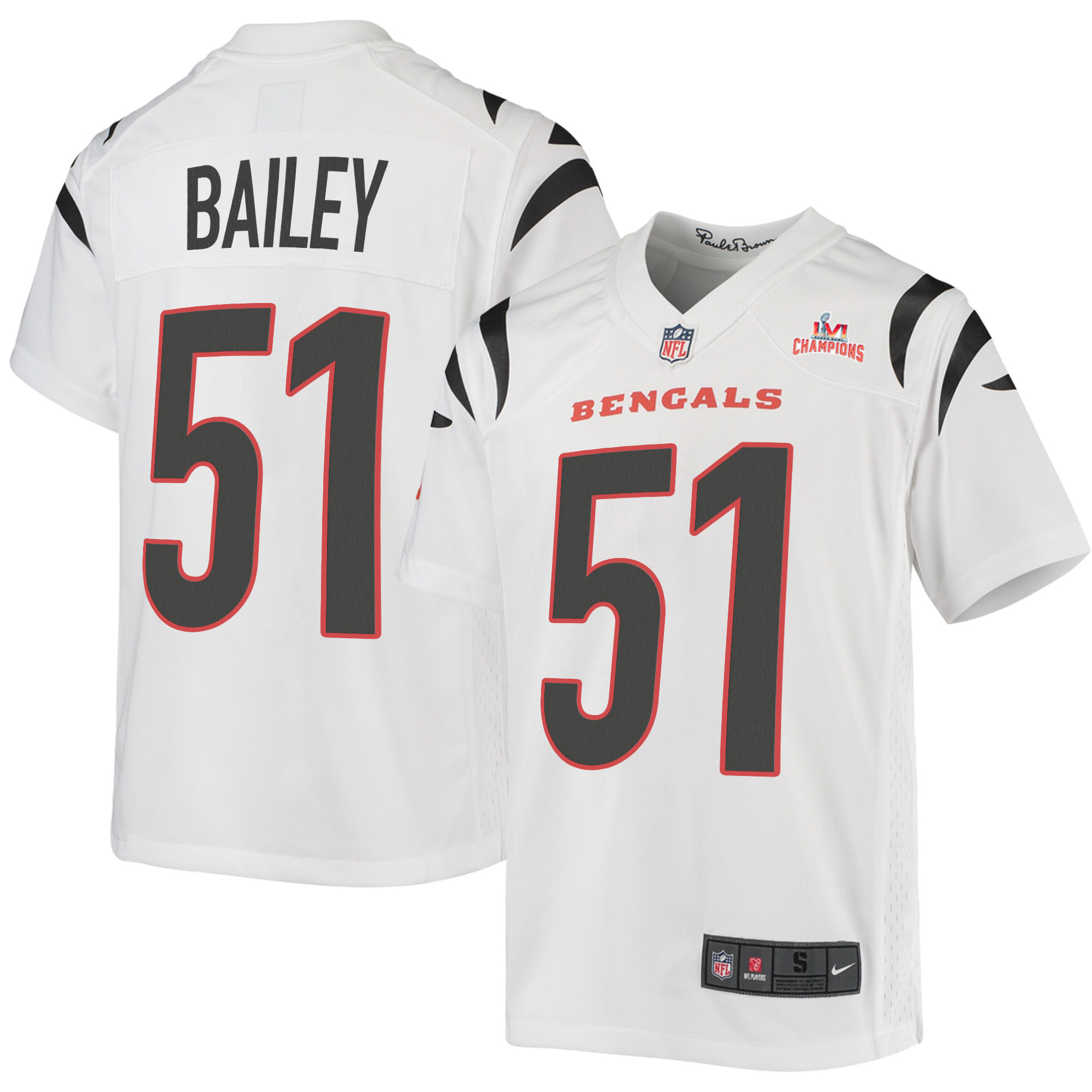 Super Bowl LVI Champions Cincinnati Bengals Markus Bailey 51 White Youth's Jersey Jersey