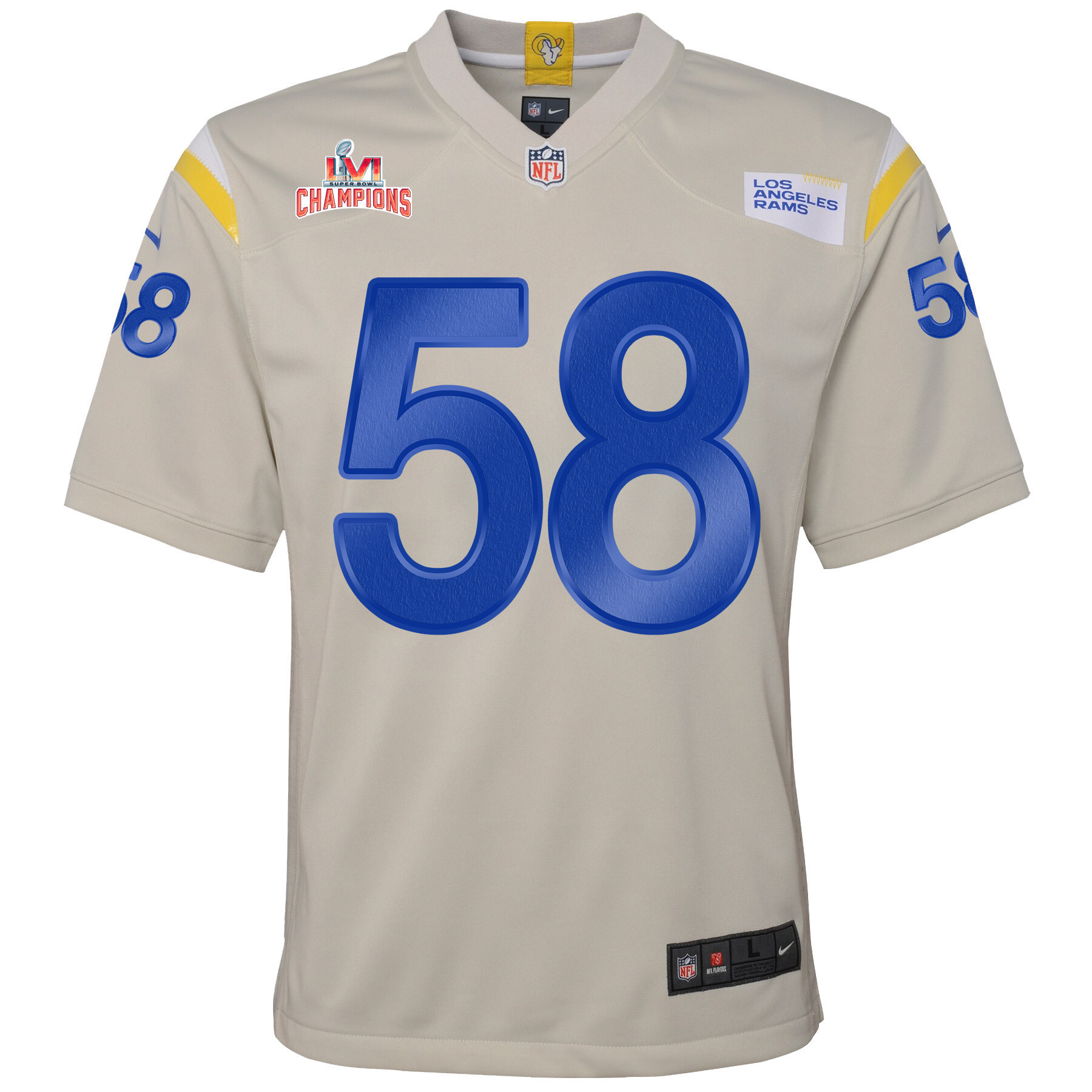 Super Bowl LVI Champions Los Angeles Rams Justin Hollins 58 Bone Youth's Jersey Jersey