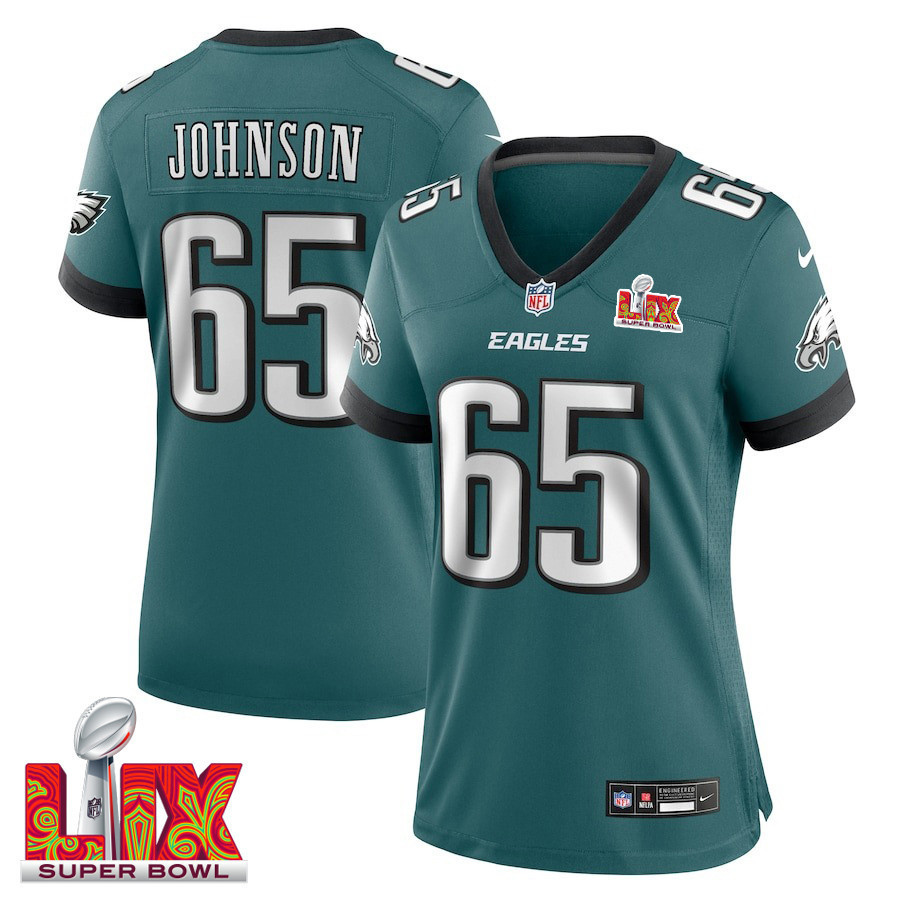 Lane Johnson #65 Philadelphia Eagles Super Bowl LIX Women's Jersey - Midnight Green