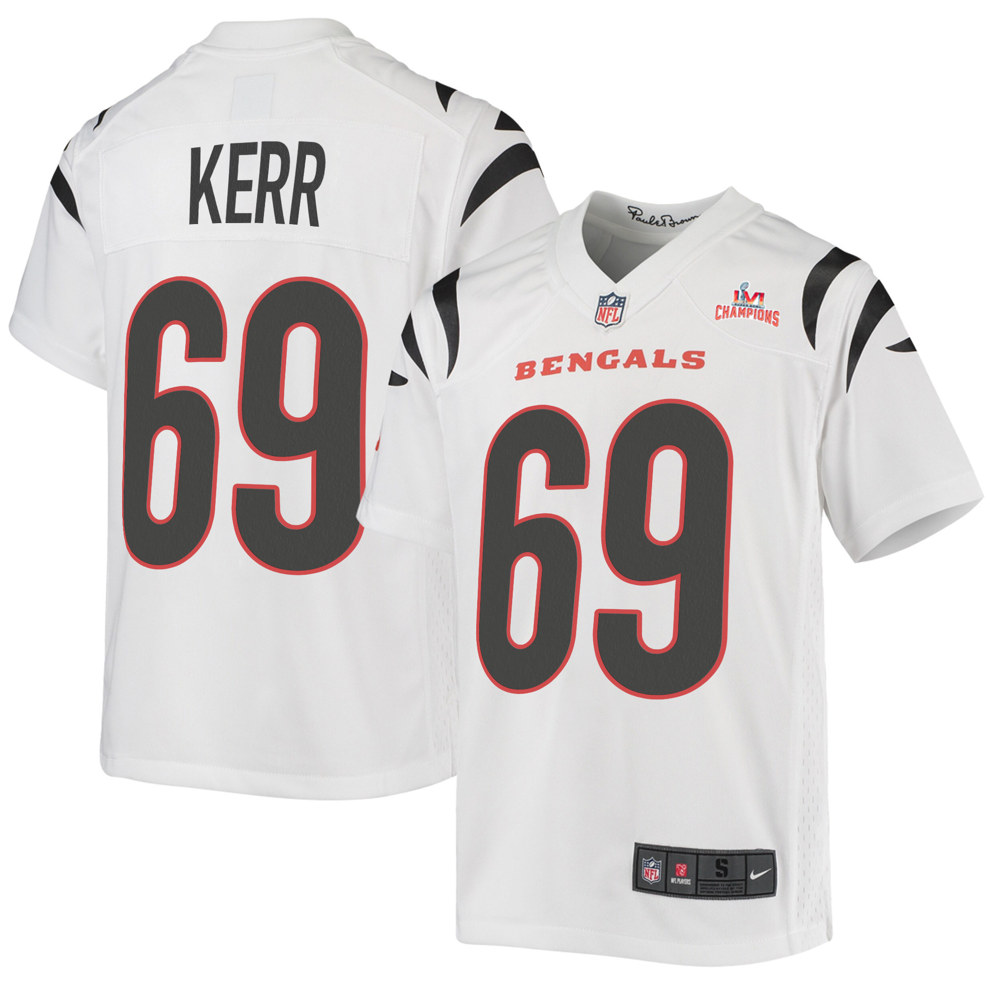 Super Bowl LVI Champions Cincinnati Bengals Zach Kerr 69 White Youth's Jersey Jersey