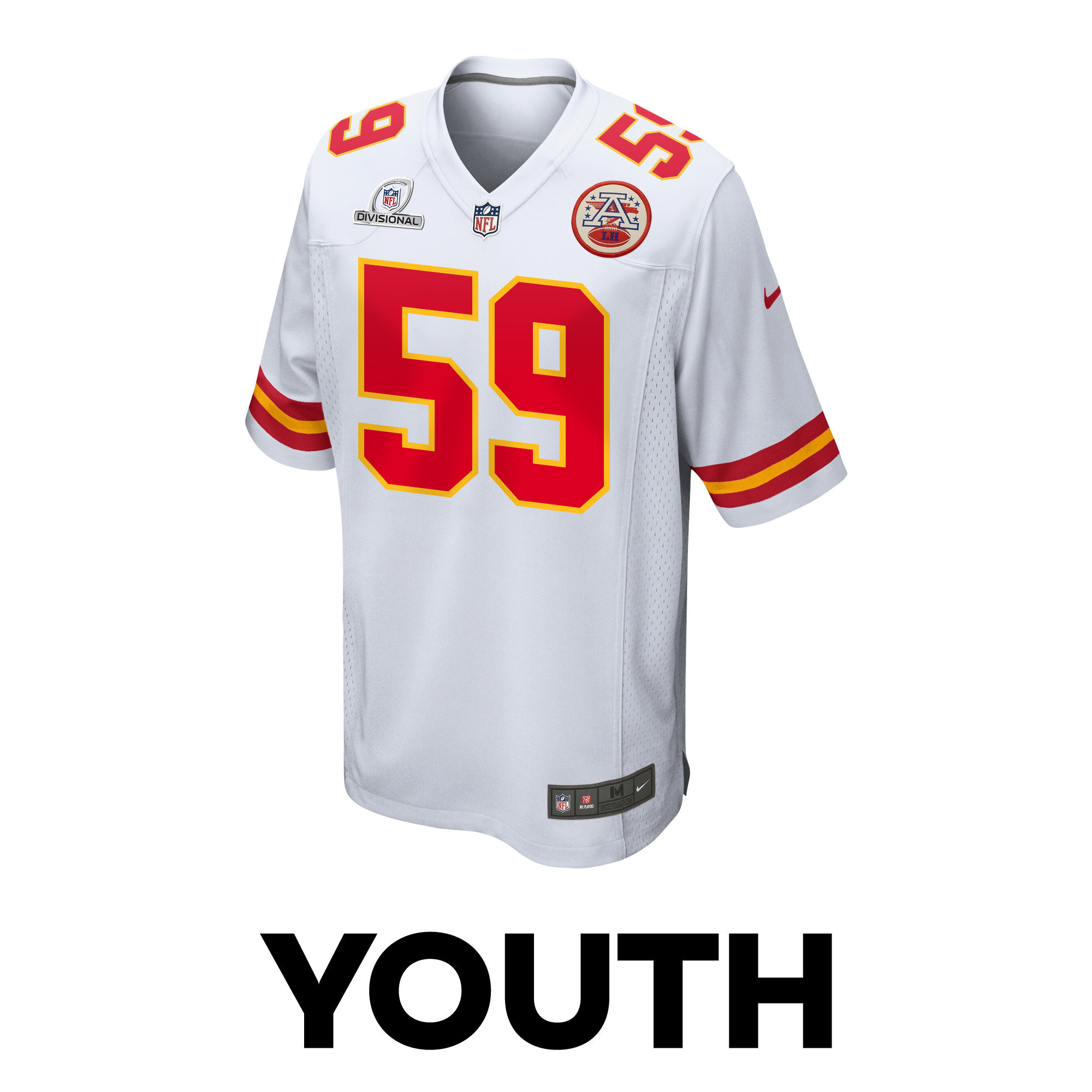 Darius Harris 59 Kansas City Chiefs Super Bowl LVIII Patch Game YOUTH Jersey - White