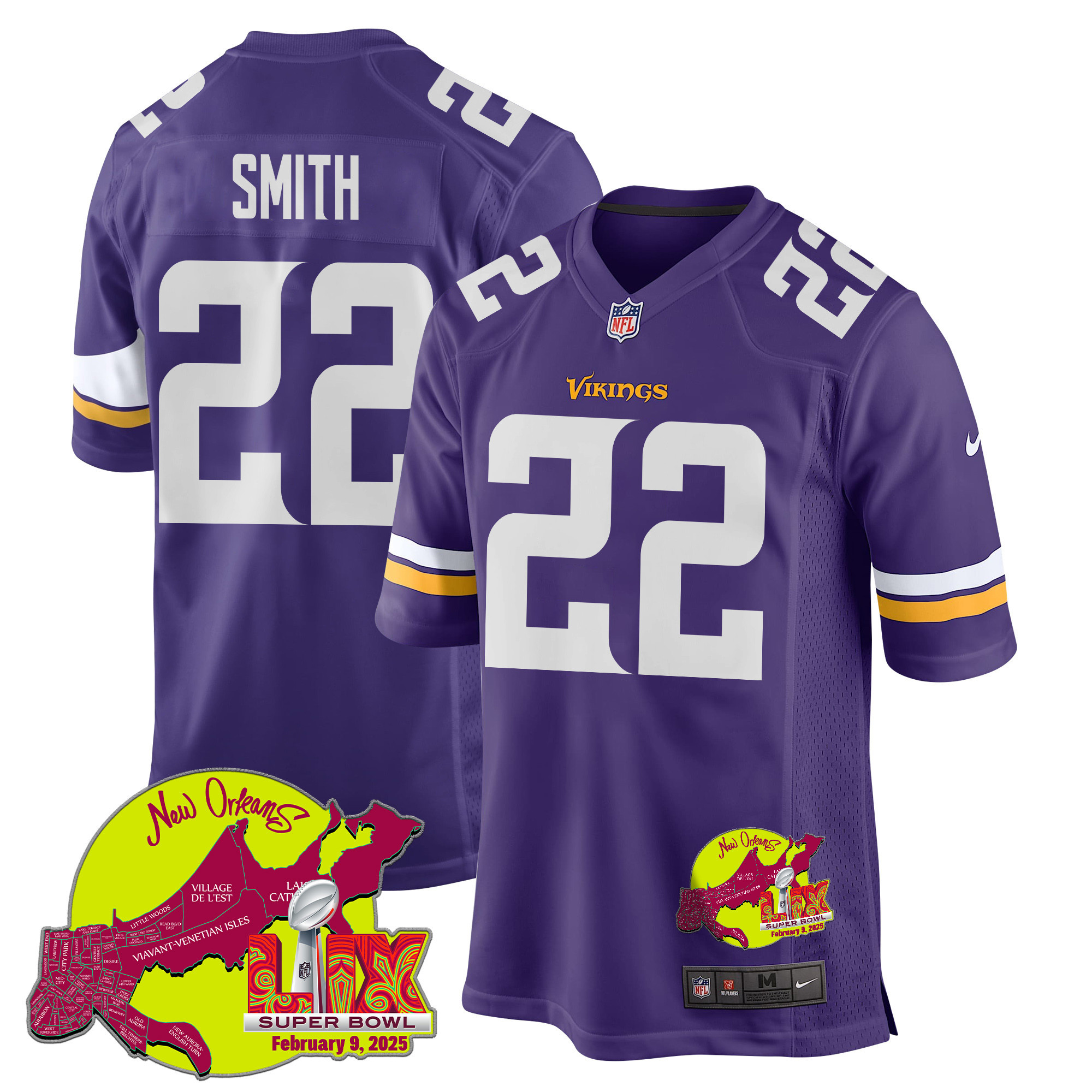 Harrison Smith 22 Minnesota Vikings Super Bowl LIX New Orleans Patch Game Men Jersey - Purple