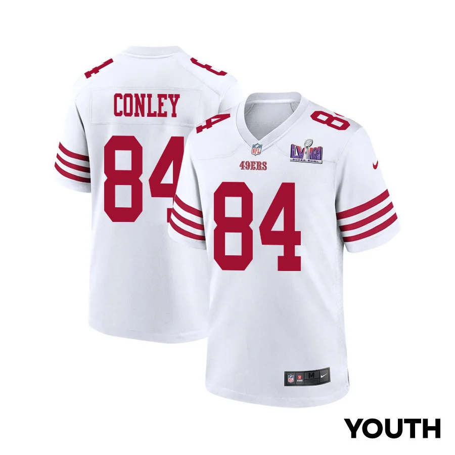 Chris Conley 84 San Francisco 49ers Super Bowl LVIII Patch Game YOUTH Jersey - White