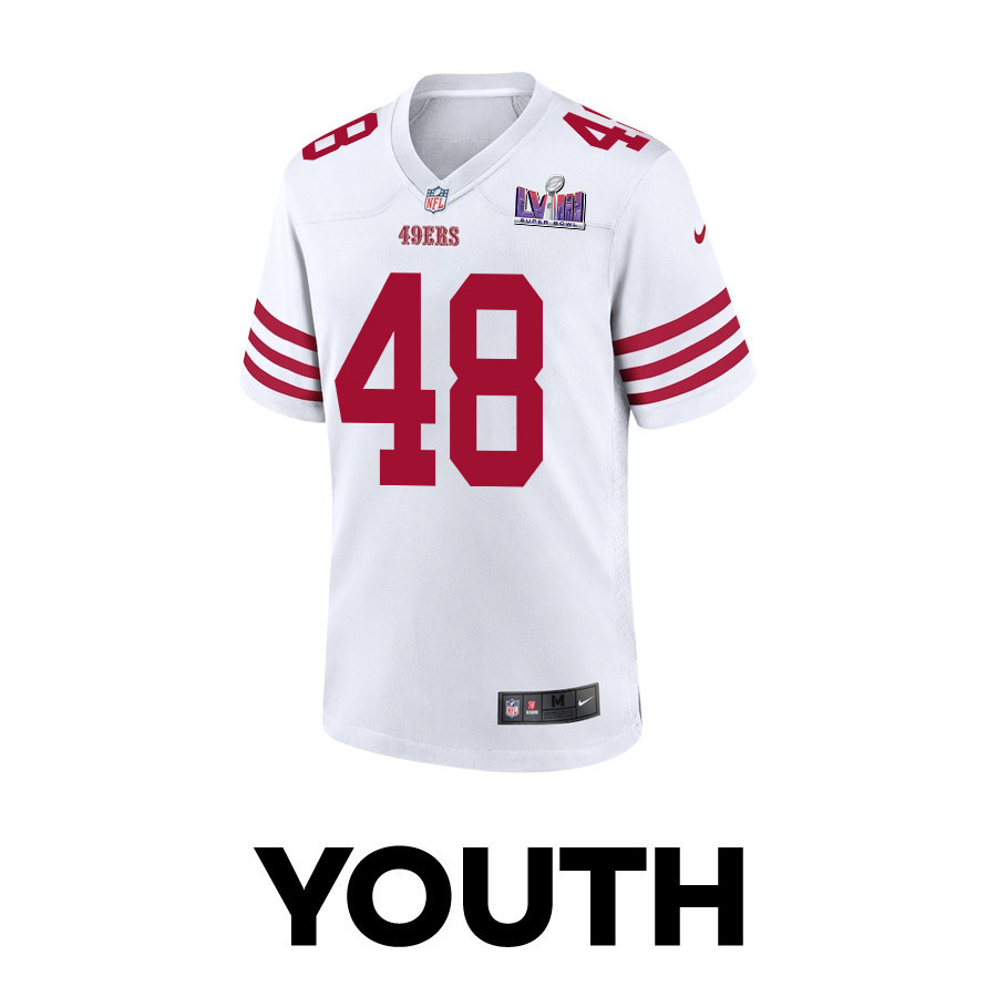 Oren Burks 48 San Francisco 49ers Super Bowl LVIII Patch Game YOUTH Jersey - White