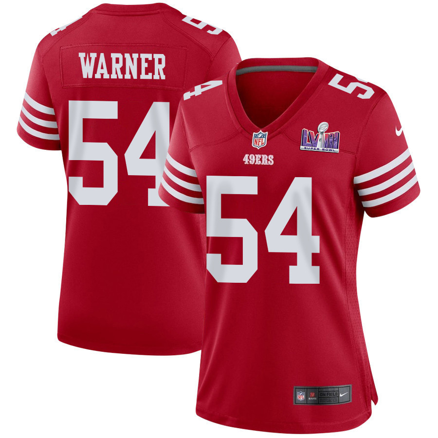 Fred Warner 54 San Francisco 49ers Super Bowl LVIII Patch Game Women Jersey - Scarlet