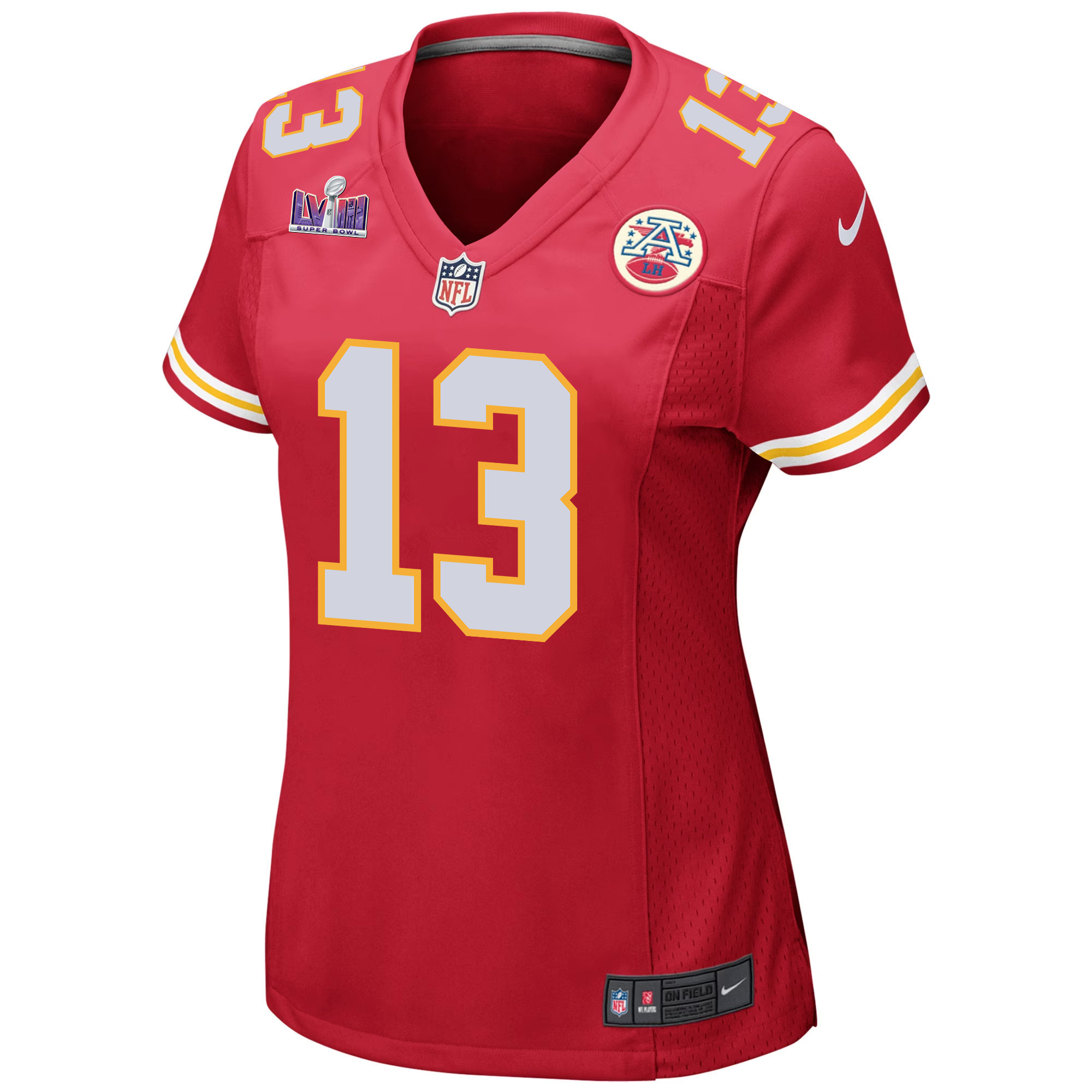 Chris Oladokun 13 Kansas City Chiefs Super Bowl LVIII Patch Game Women Jersey - Red