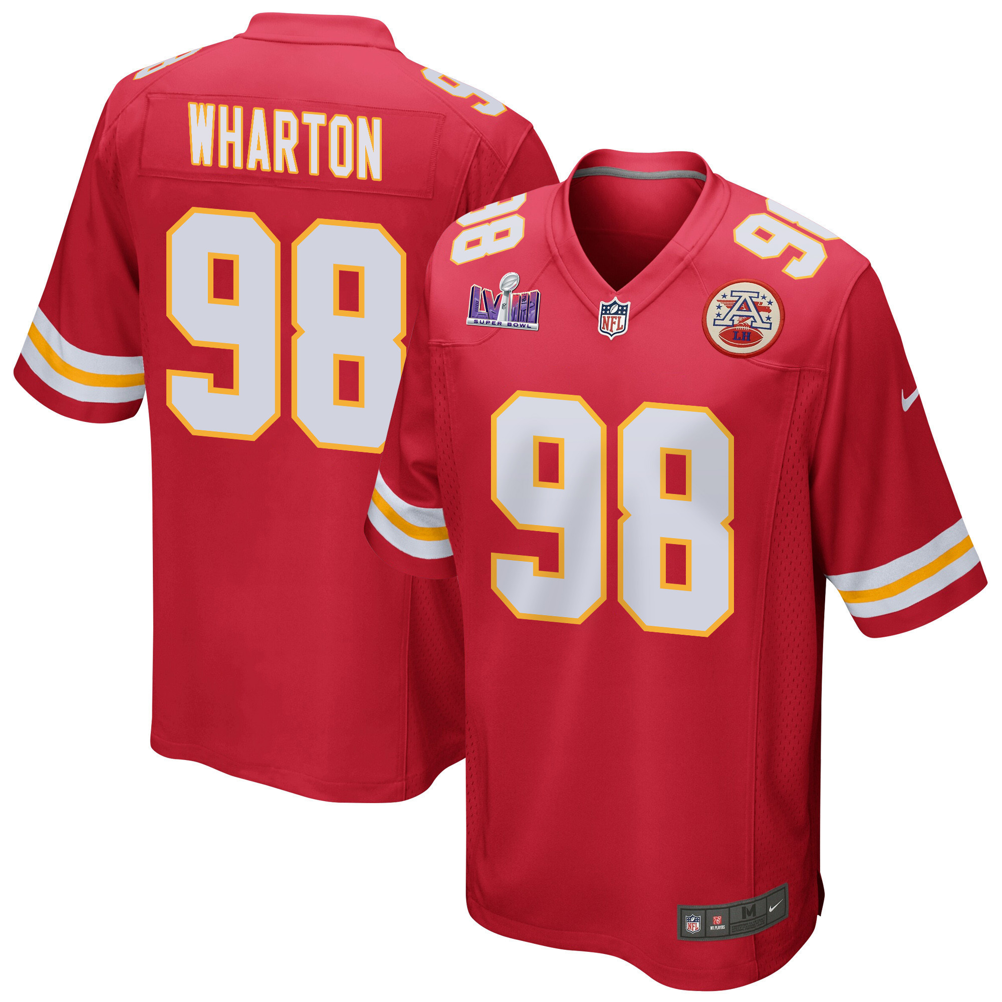 Tershawn Wharton 98 Kansas City Chiefs Super Bowl LVIII Patch Game Men Jersey - Red