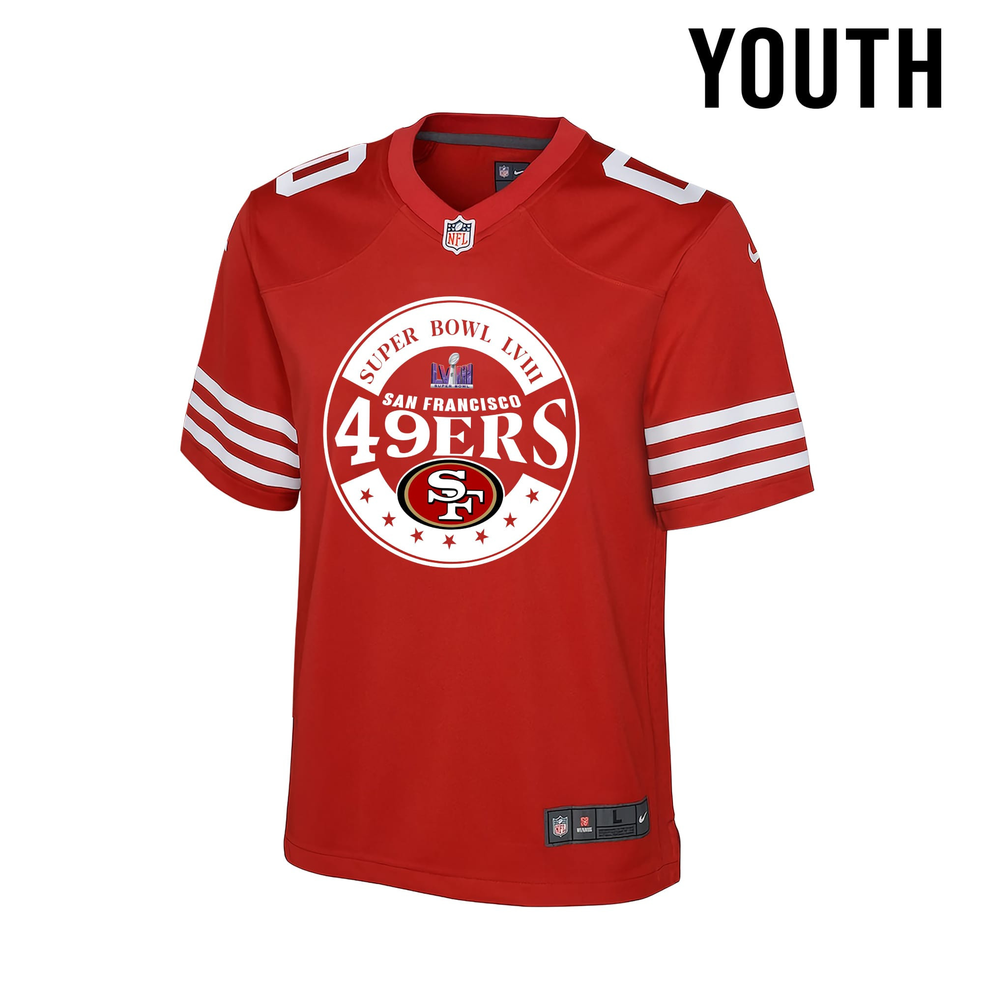 San Francisco 49ers Super Bowl LVIII Game Circle YOUTH Jersey - Red V4