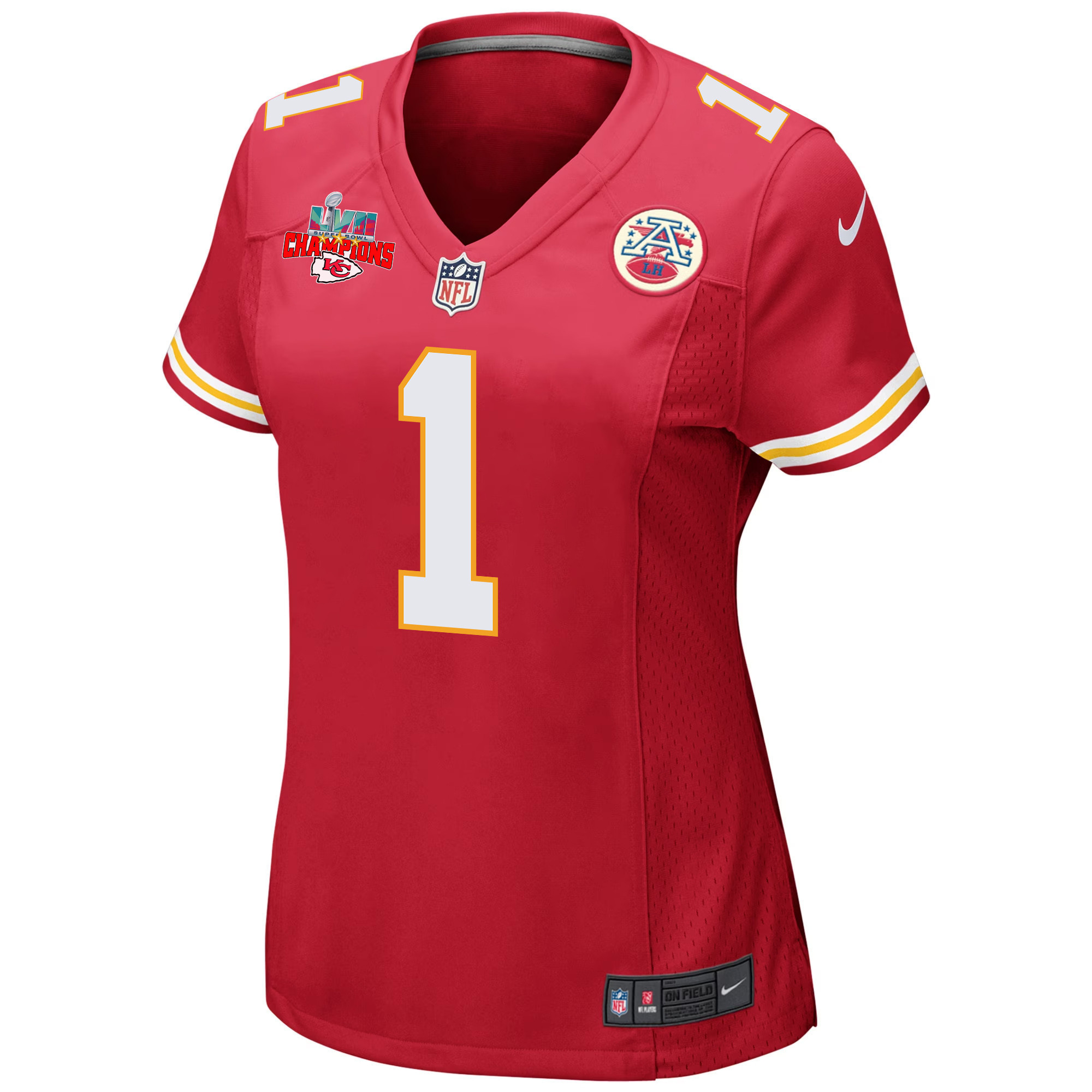 Jerick McKinnon 1 Kansas City Chiefs Super Bowl LVII Champions 3 Stars Women Game Jersey - Red