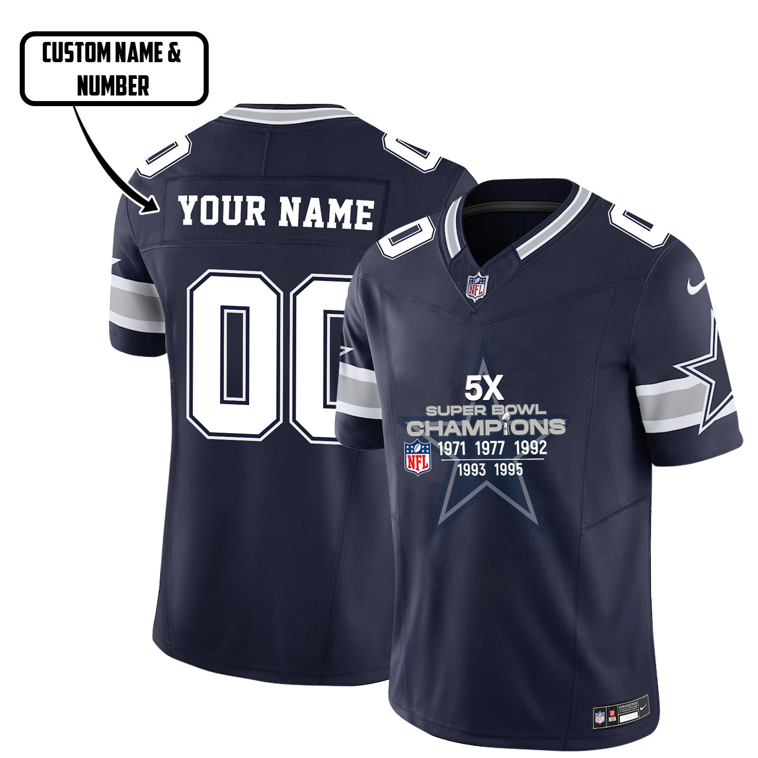 Dallas Cowboys 5X Super Bowl Champions Jersey - Men, Navy