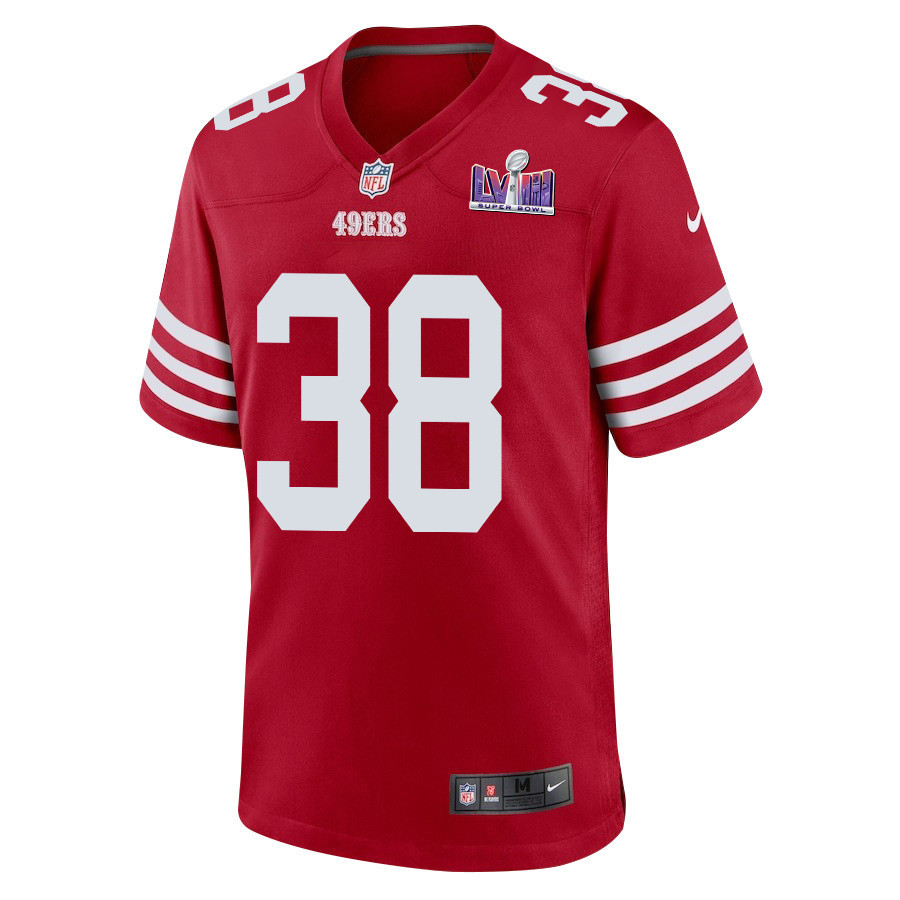 Kemon Hall 38 San Francisco 49ers Super Bowl LVIII Patch Game Men Jersey - Scarlet