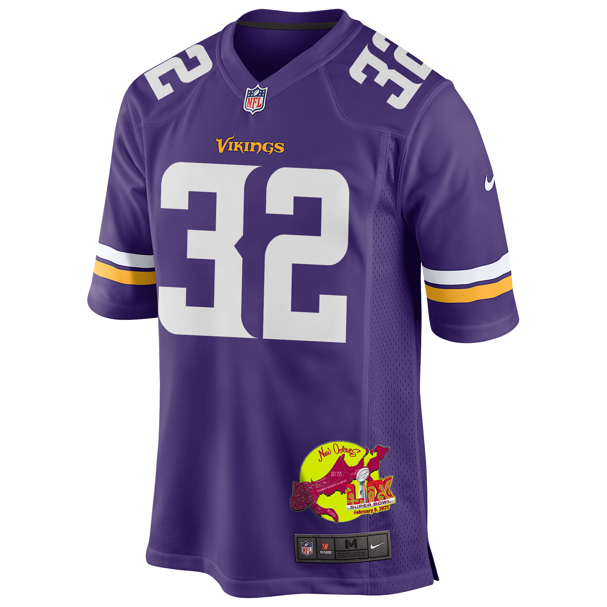 Ty Chandler 32 Minnesota Vikings Super Bowl LIX New Orleans Patch Game Men Jersey - Purple