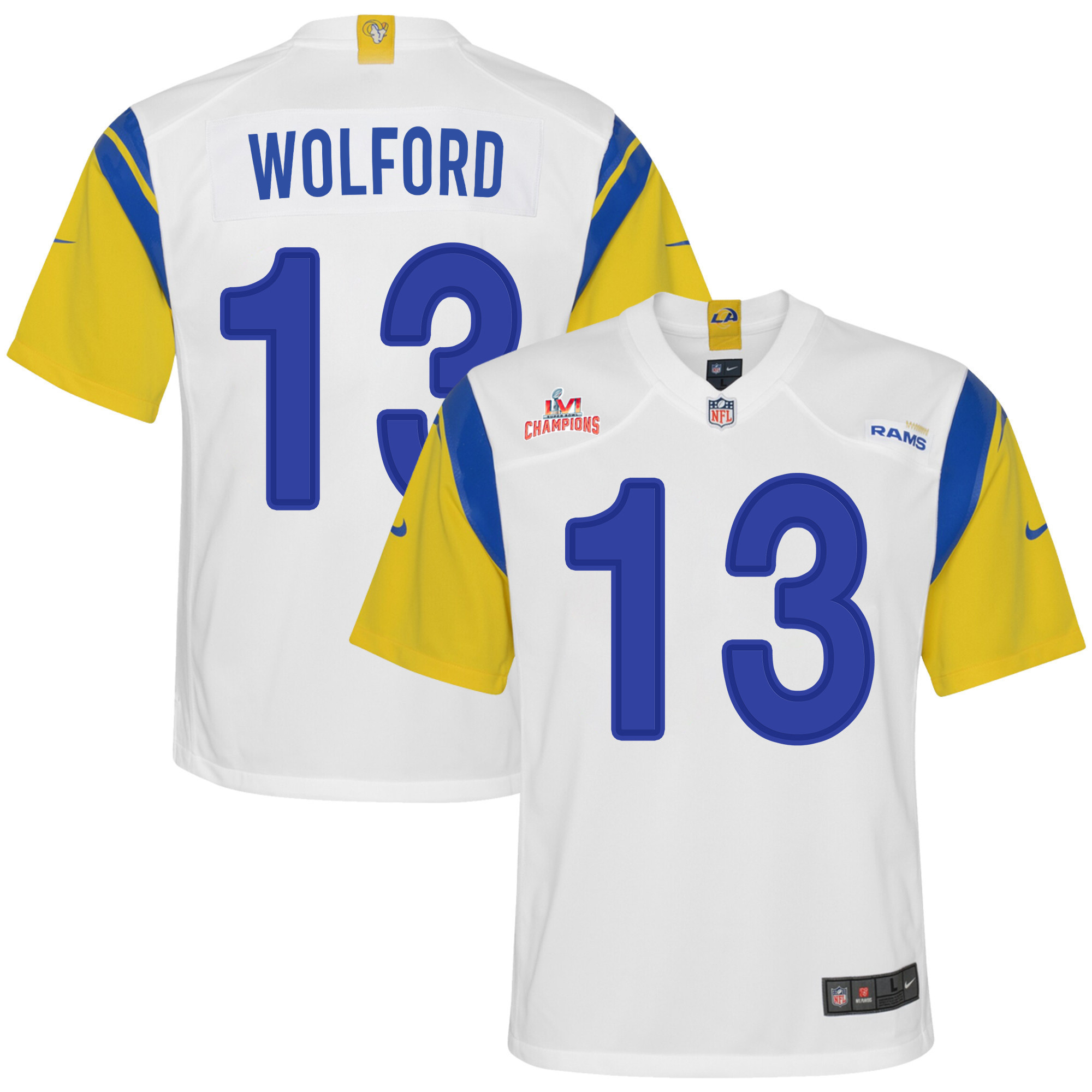 Super Bowl LVI Champions Los Angeles Rams John Wolford 13 White Youth's Jersey Jersey