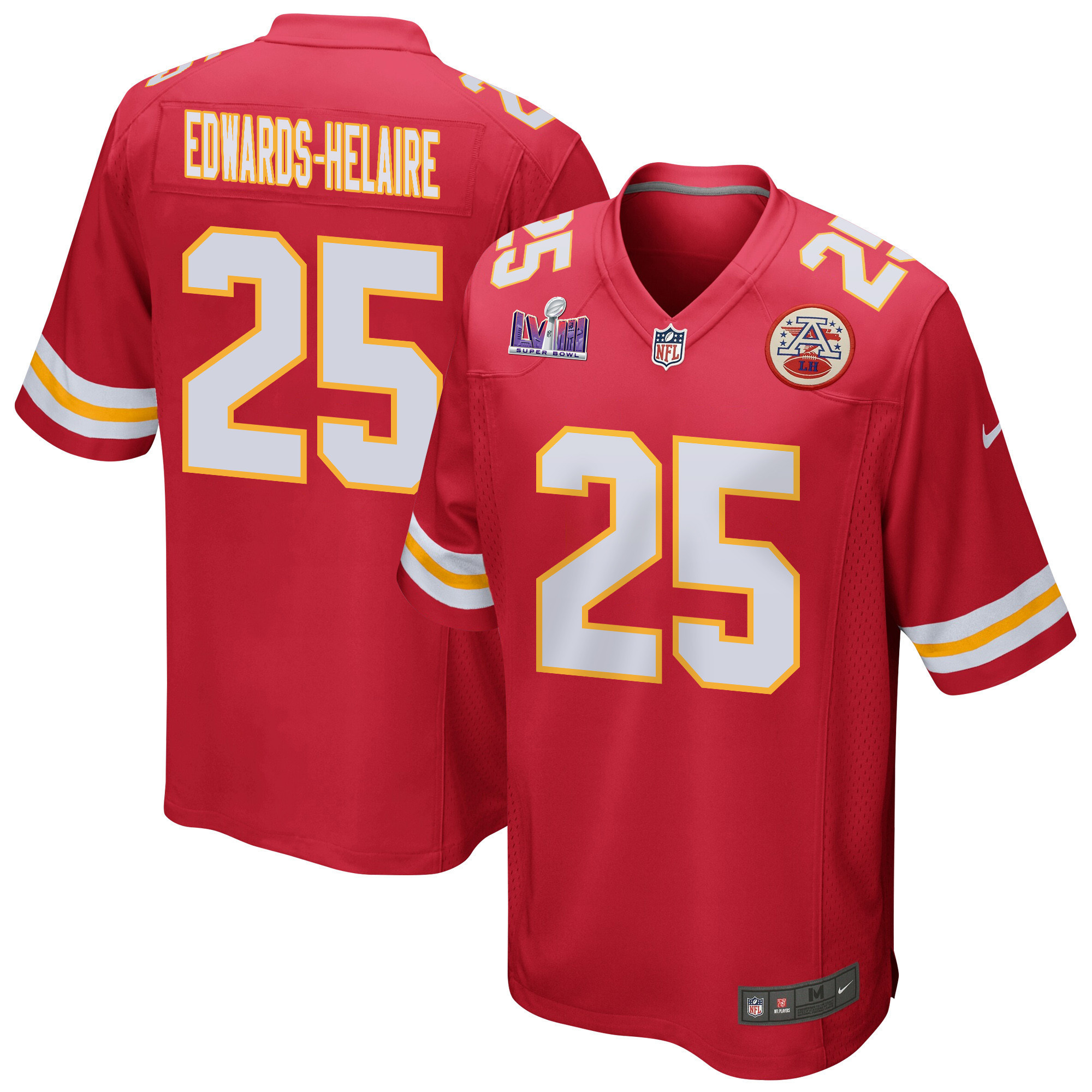 Clyde Edwards-Helaire 25 Kansas City Chiefs Super Bowl LVIII Patch Game Men Jersey - Red