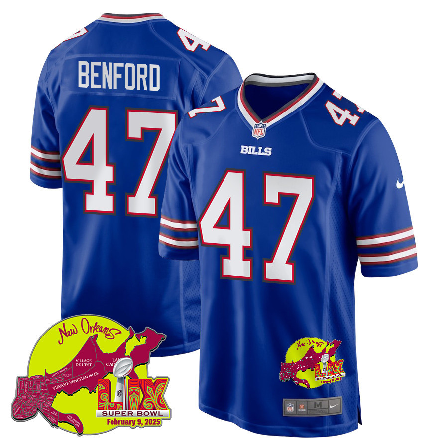 Christian Benford 47 Buffalo Bills Super Bowl LIX New Orleans Patch Game Men Jersey - Royal