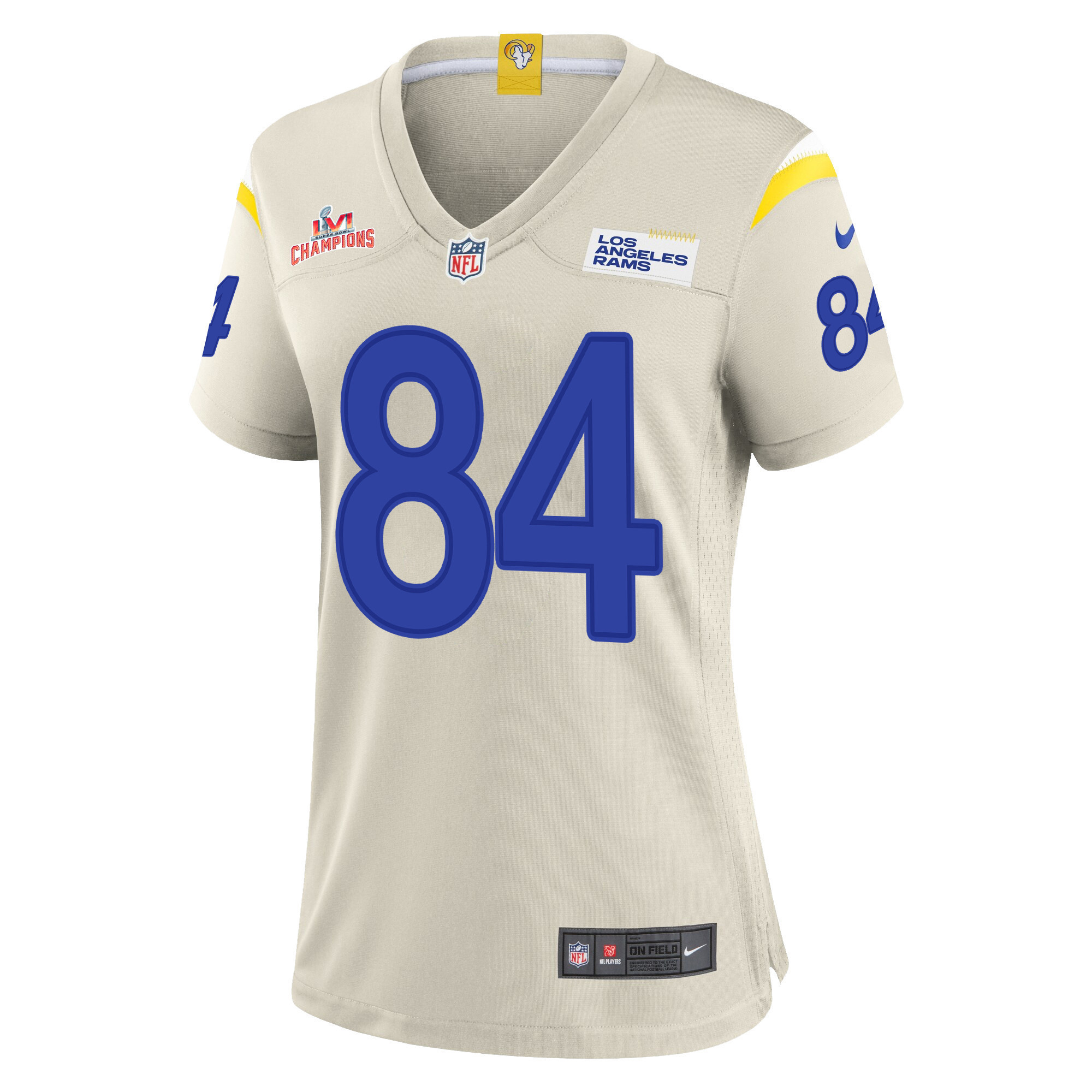 Super Bowl LVI Champions Los Angeles Rams Landen Akers 84 Bone Women's Jersey Jersey