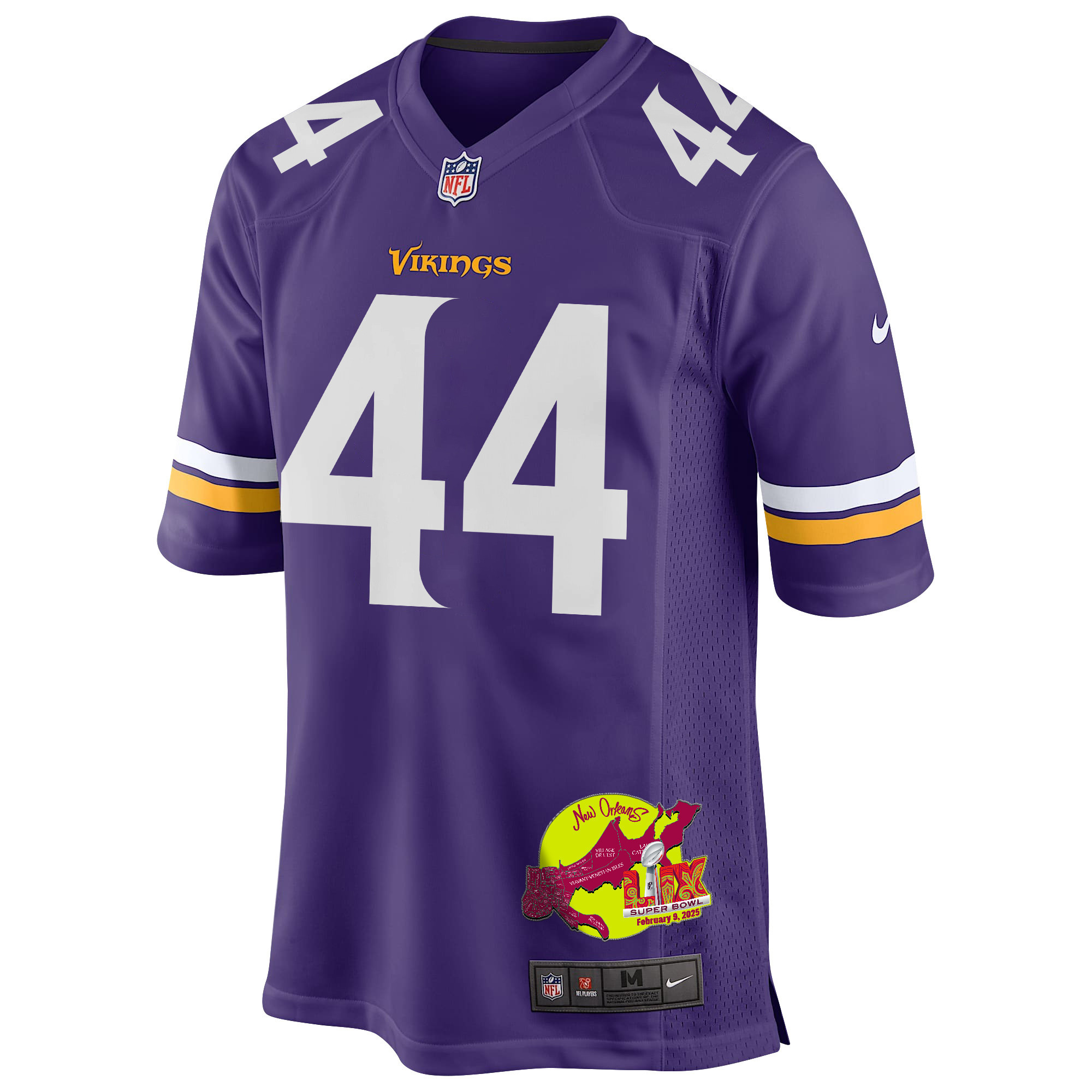 Joshua Metellus 44 Minnesota Vikings Super Bowl LIX New Orleans Patch Game Men Jersey - Purple