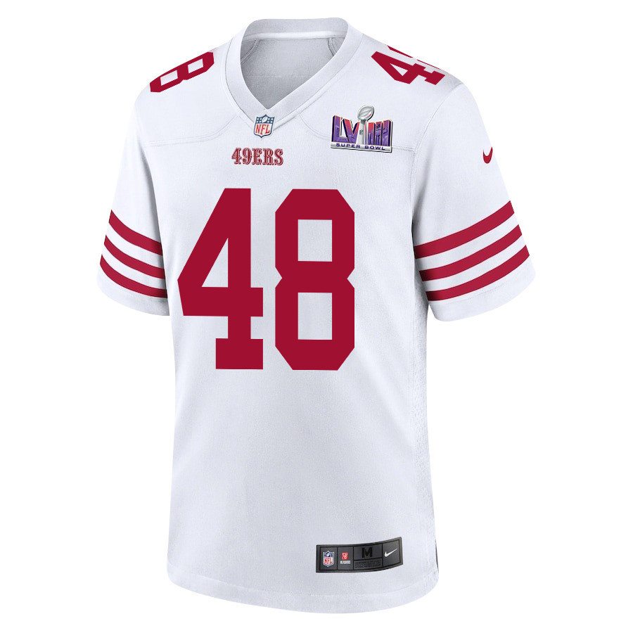 Oren Burks 48 San Francisco 49ers Super Bowl LVIII Patch Game Men Jersey - White