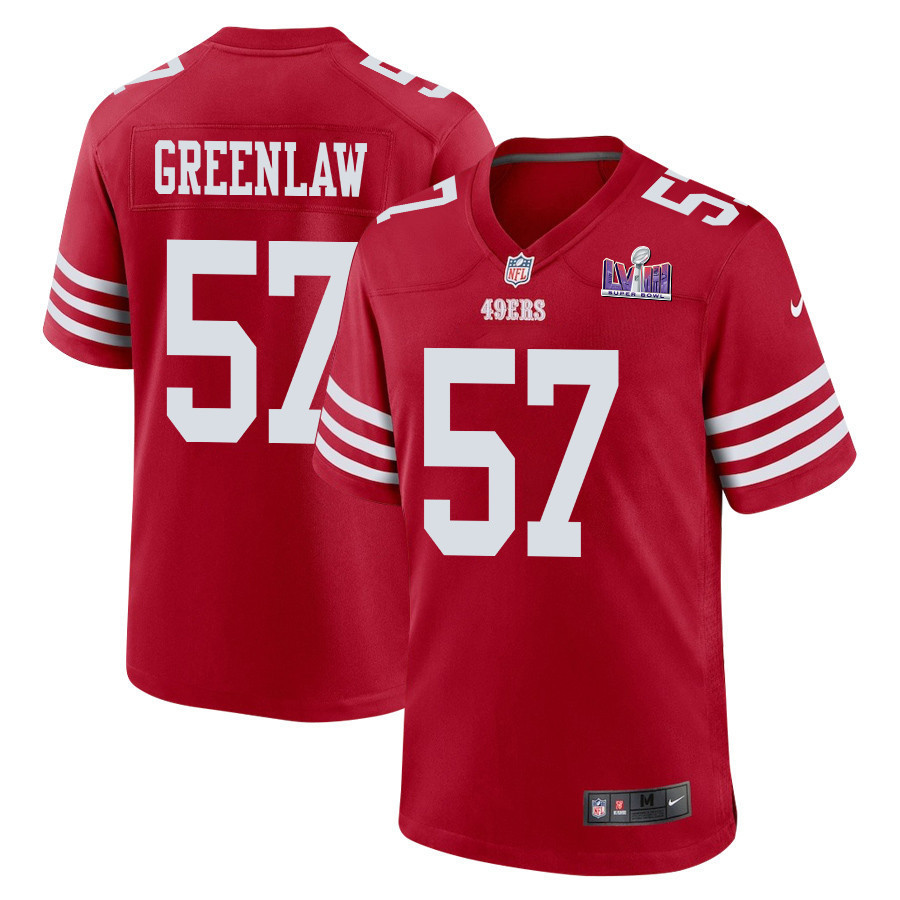 Dre Greenlaw 57 San Francisco 49ers Super Bowl LVIII Patch Game Men Jersey - Scarlet