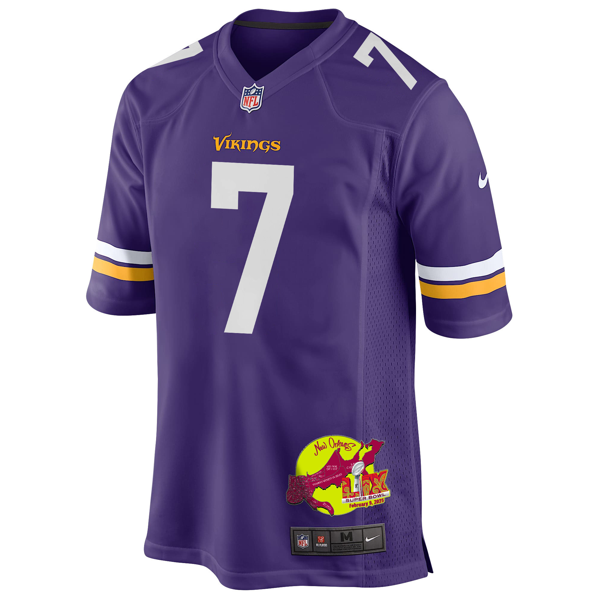 Byron Murphy Jr. 7 Minnesota Vikings Super Bowl LIX New Orleans Patch Game Men Jersey - Purple