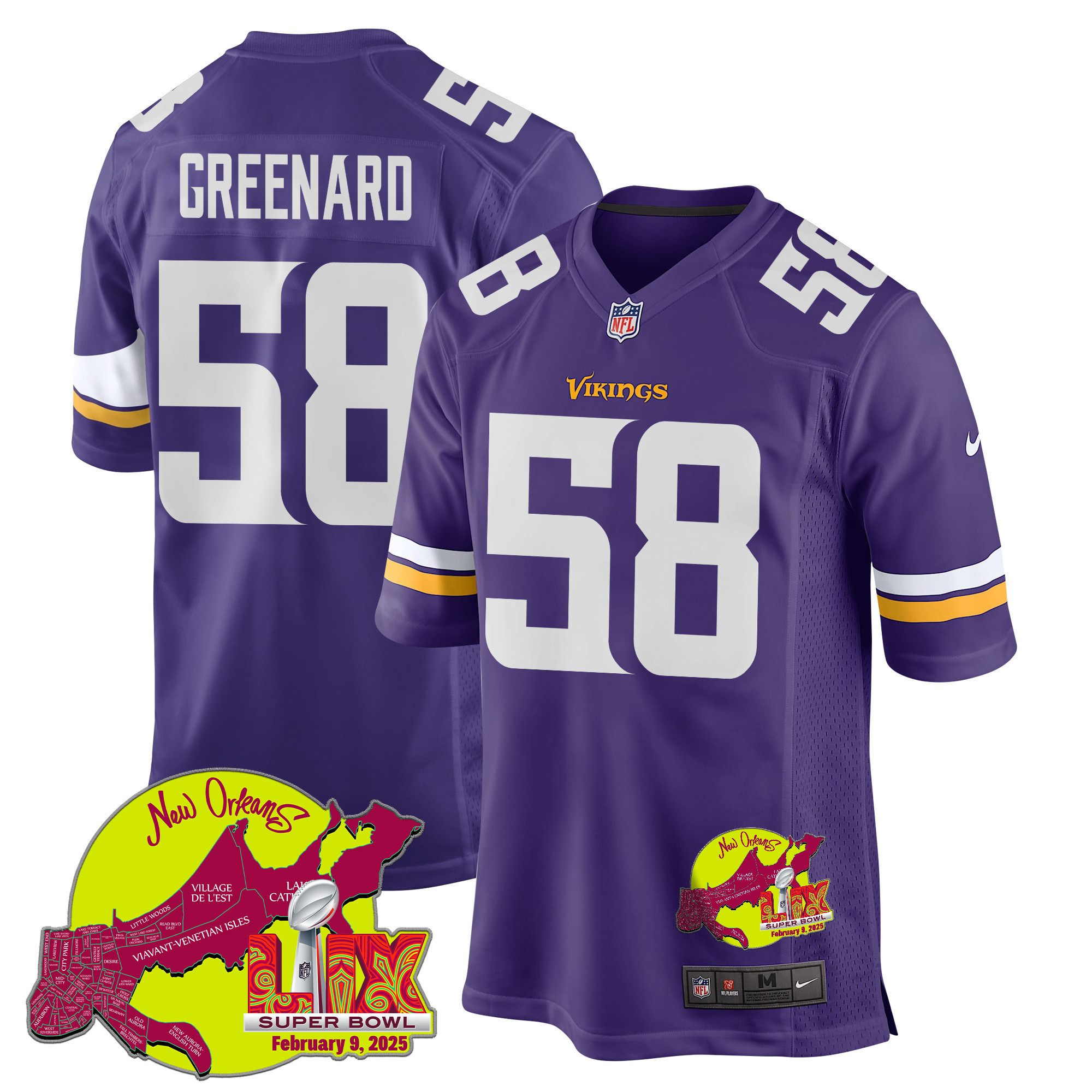 Jonathan Greenard 58 Minnesota Vikings Super Bowl LIX New Orleans Patch Game Men Jersey - Purple