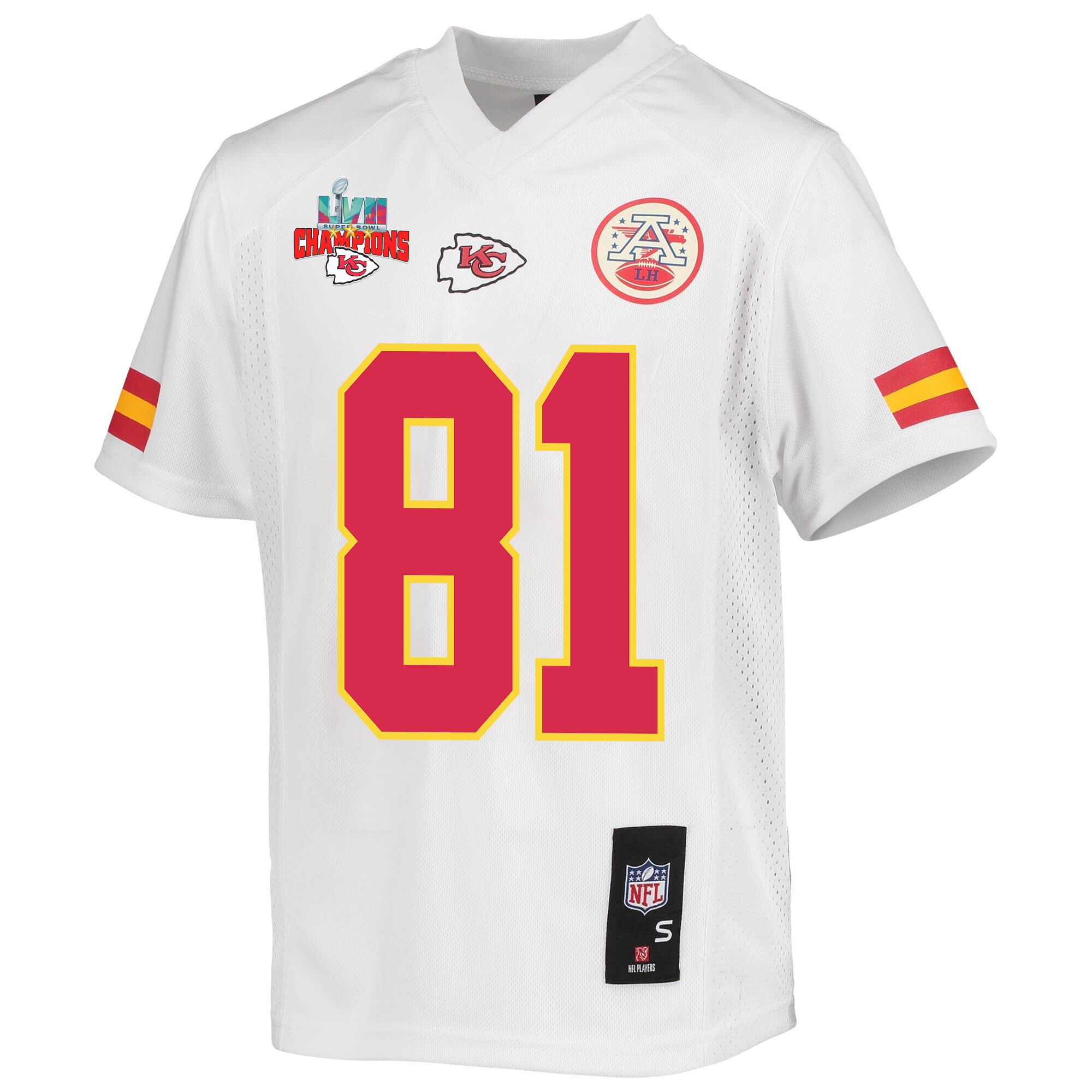 Blake Bell 81 Kansas City Chiefs Super Bowl LVII Champions 3 Stars Youth Game Jersey - White