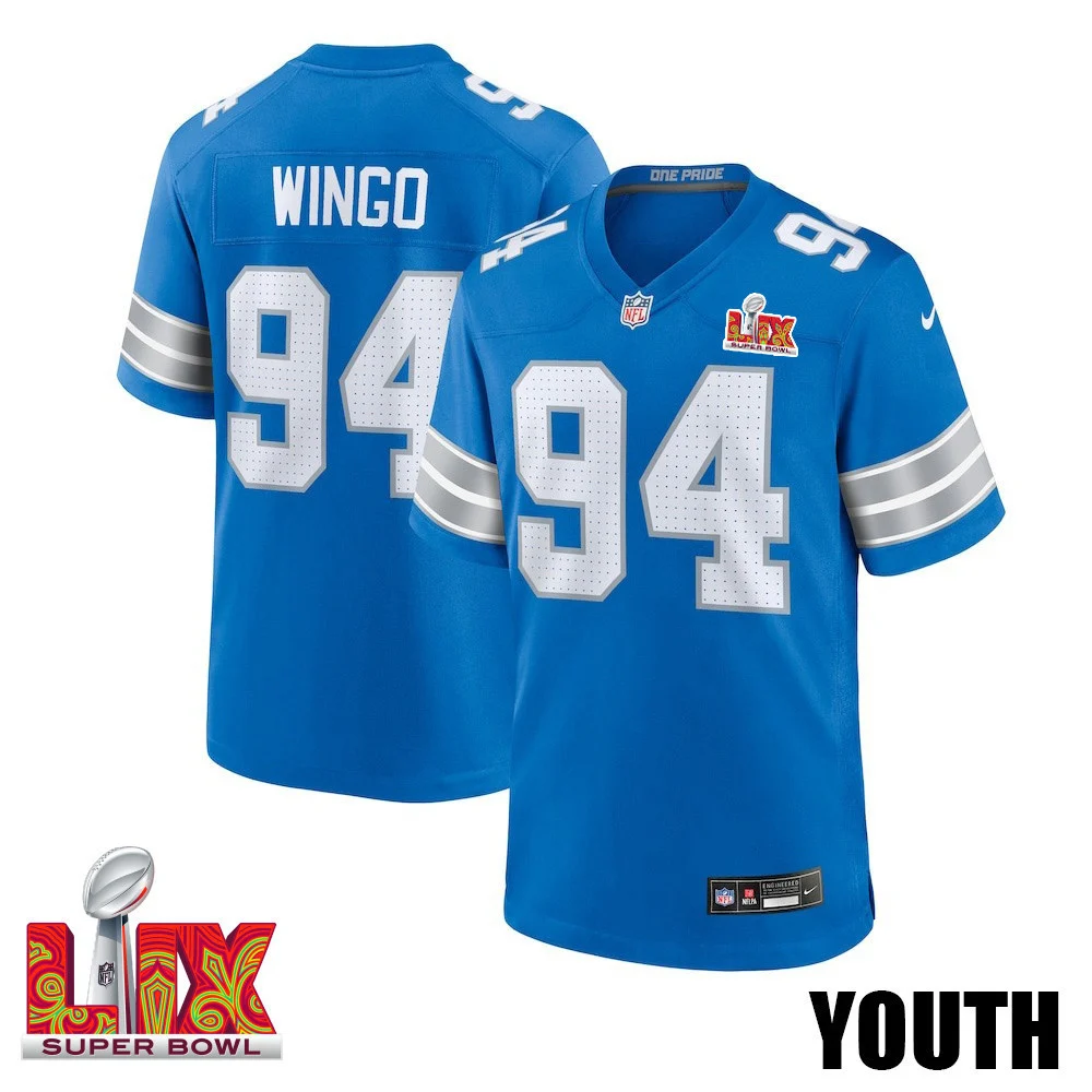 Mekhi Wingo #94 Detroit Lions Super Bowl LIX YOUTH Jersey - Blue