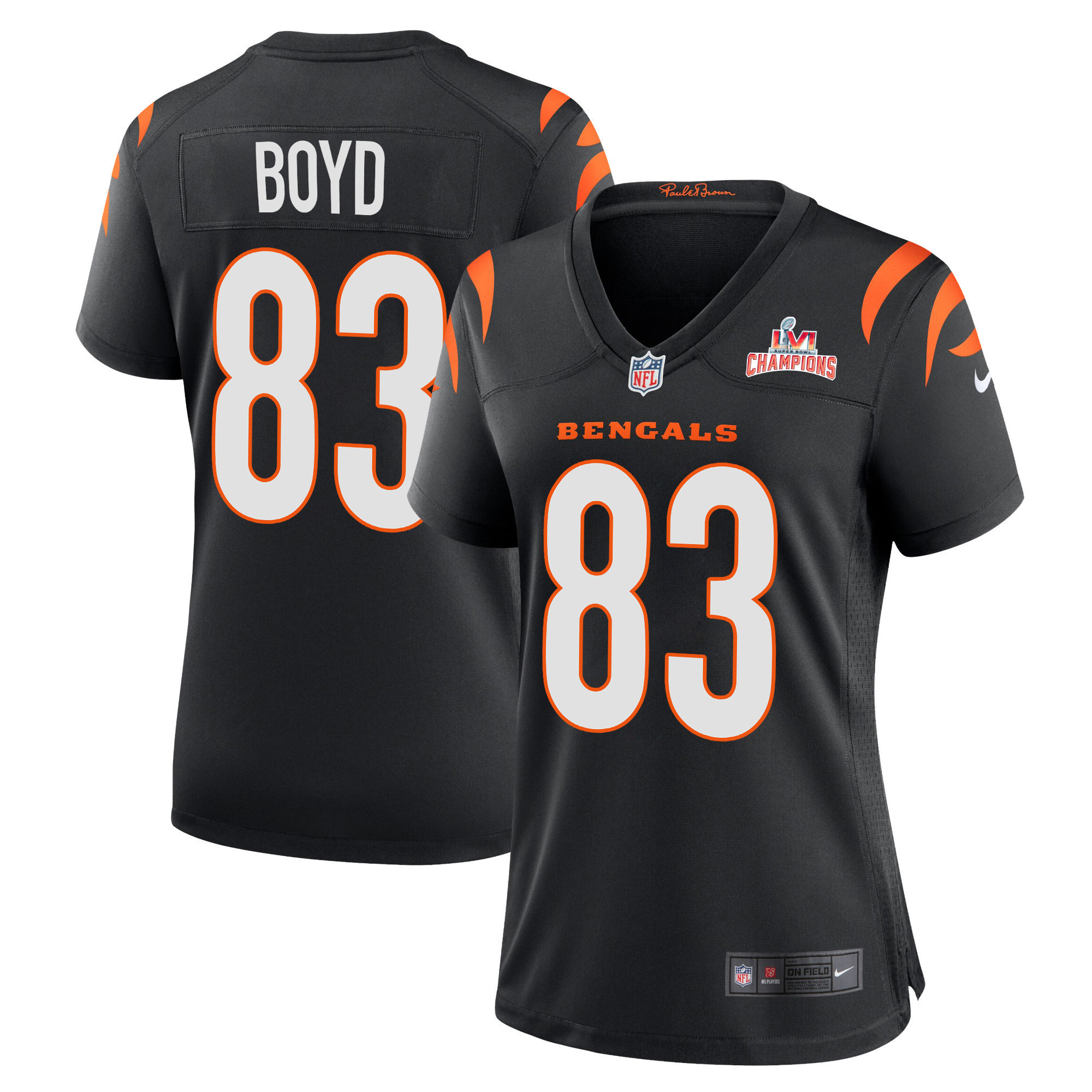Super Bowl LVI Champions Cincinnati Bengals Tyler Boyd 83 Black Women's Jersey Jersey