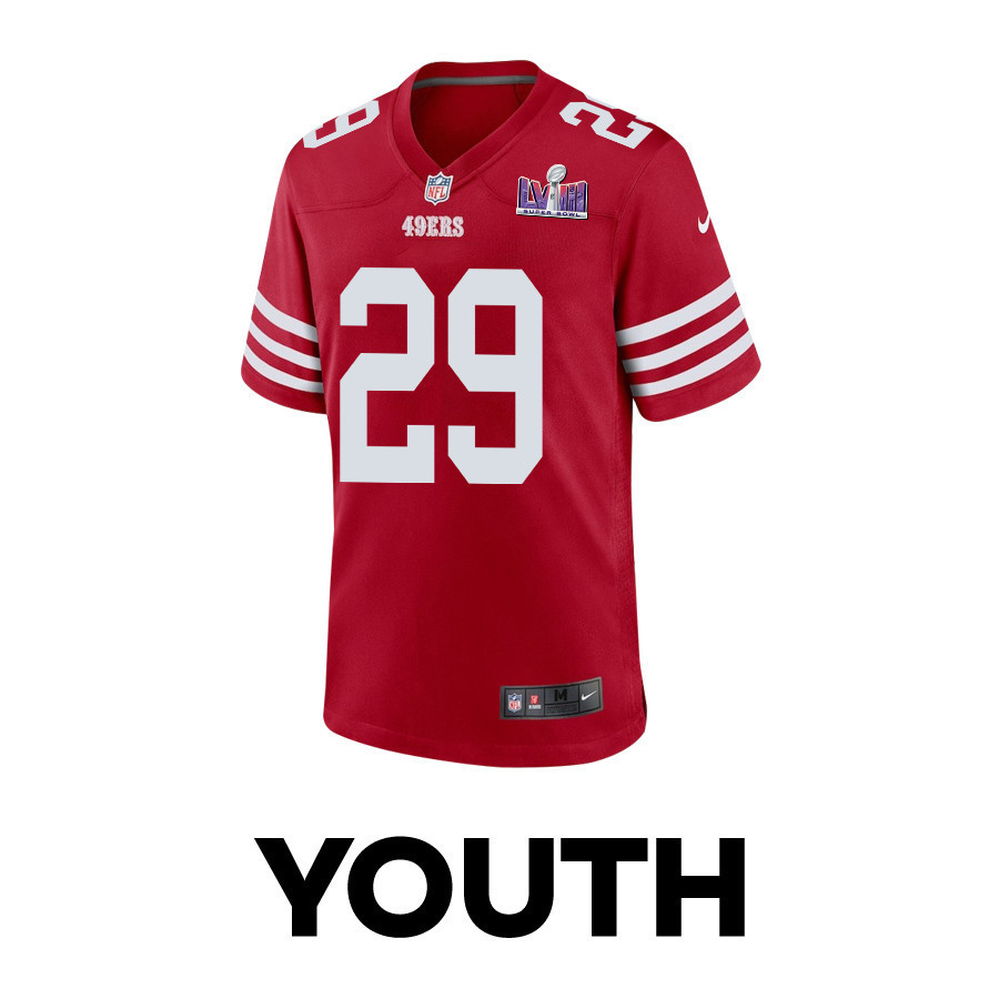 Talanoa Hufanga 29 San Francisco 49ers Super Bowl LVIII Patch Game YOUTH Jersey - Scarlet