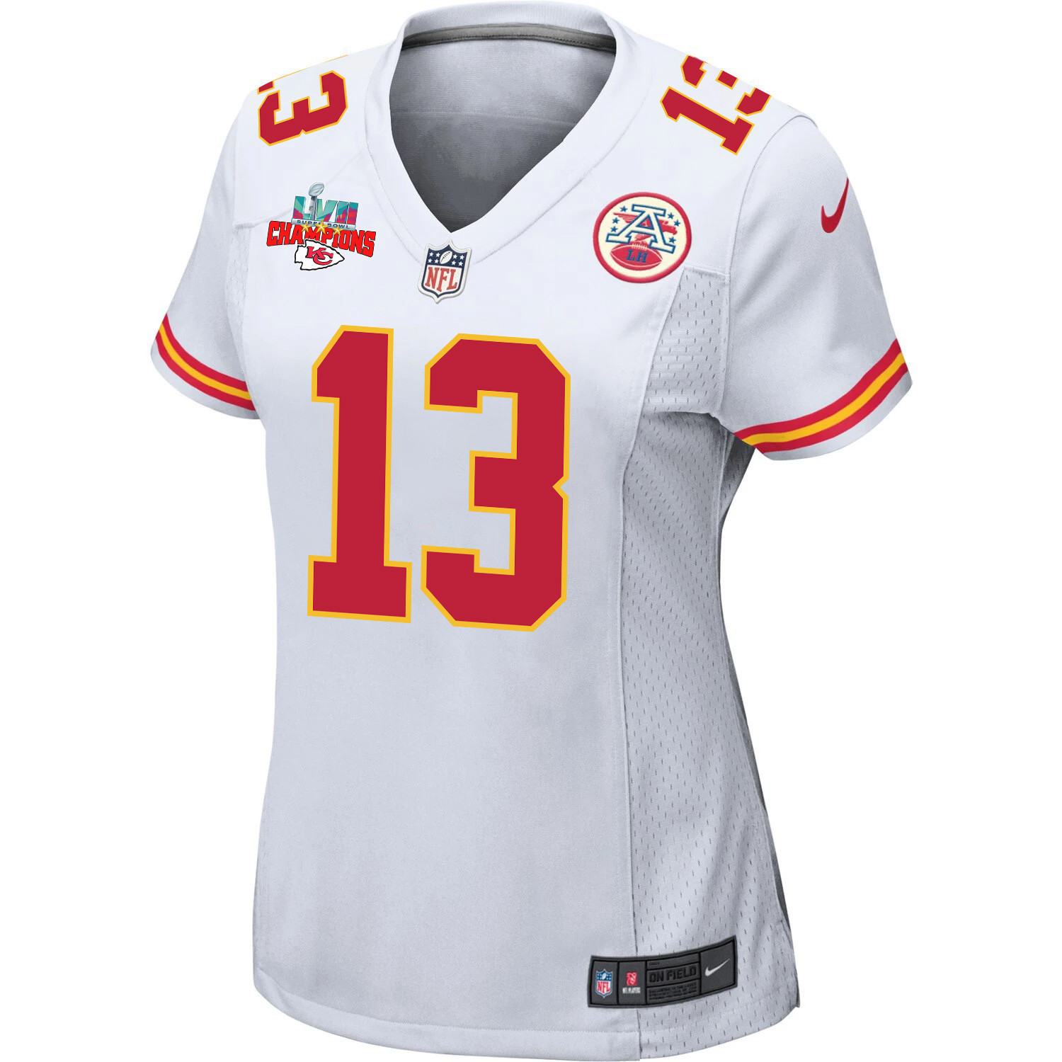 Nazeeh Johnson 13 Kansas City Chiefs Super Bowl LVII Champions 3 Stars Women Game Jersey - White