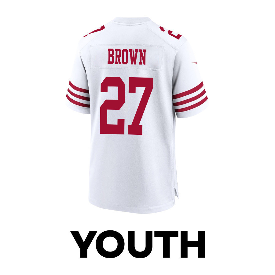 Ji'Ayir Brown 27 San Francisco 49ers Super Bowl LVIII Patch Game YOUTH Jersey - White