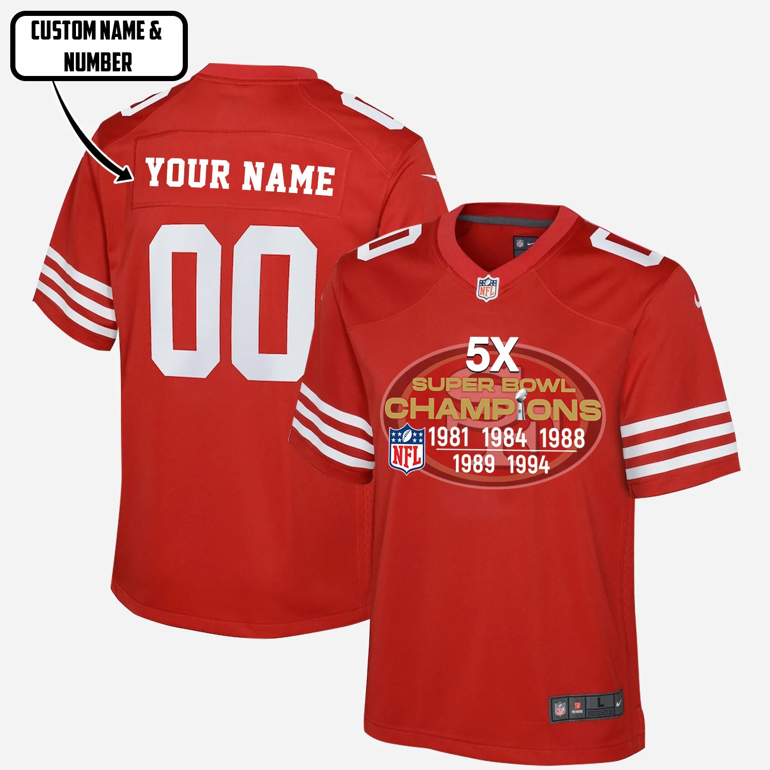 San Francisco 49ers 5X Super Bowl Champions Jersey - Youth, Red