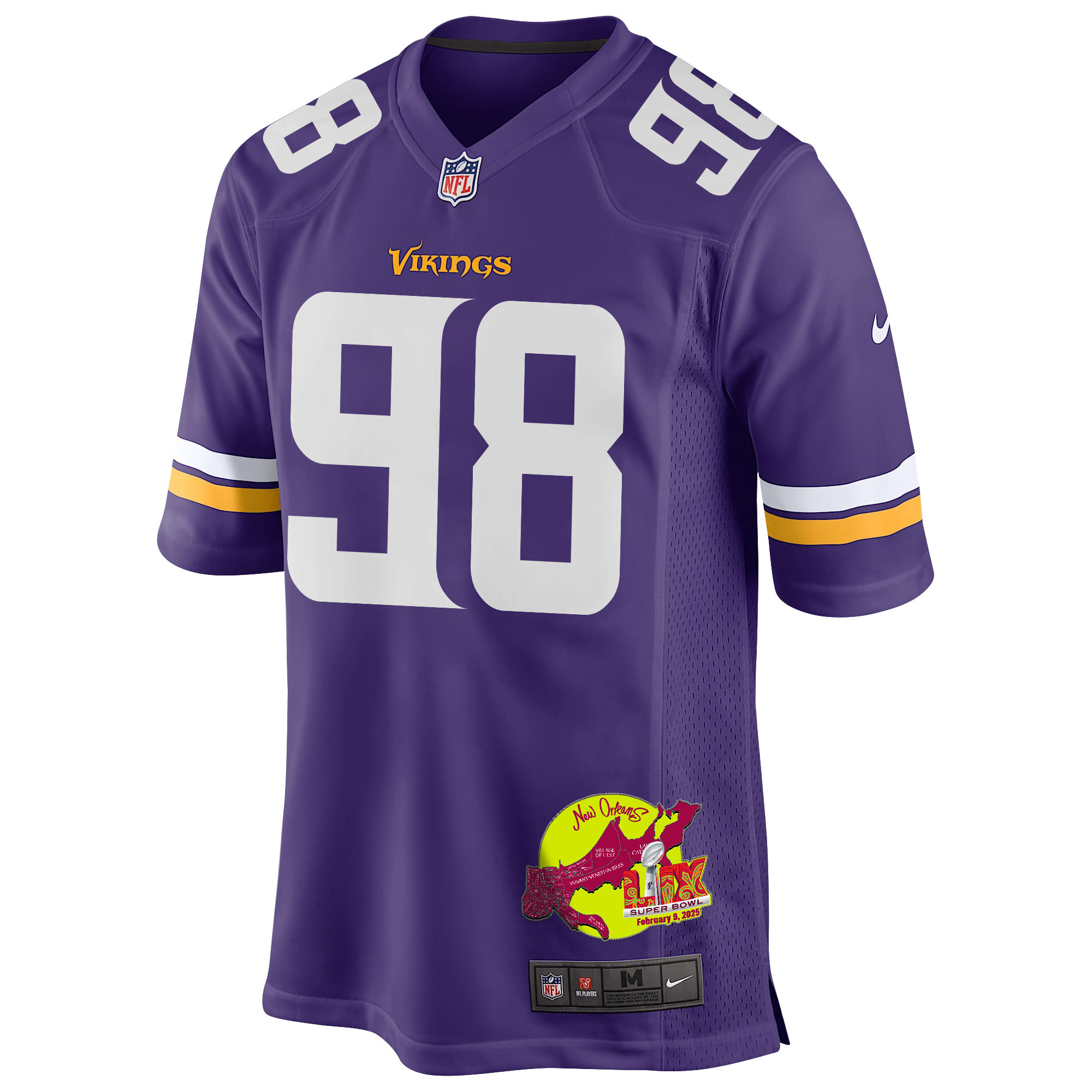 Bo Richter 98 Minnesota Vikings Super Bowl LIX New Orleans Patch Game Men Jersey - Purple